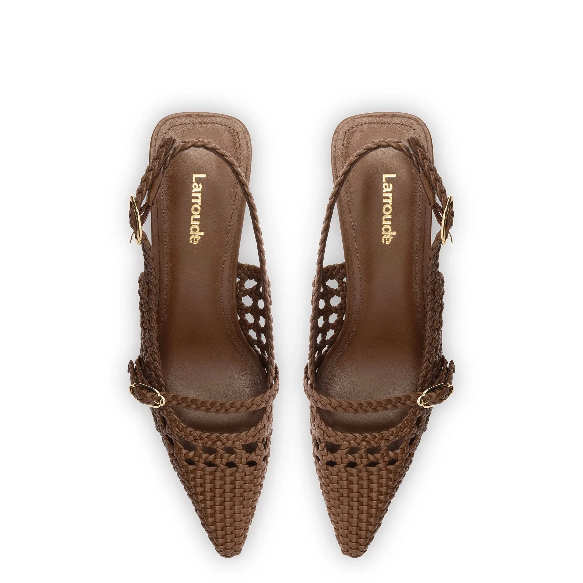 Ines Macrame Pump In Burnt Umber Leather sold by Larroude product image thumbnail 3