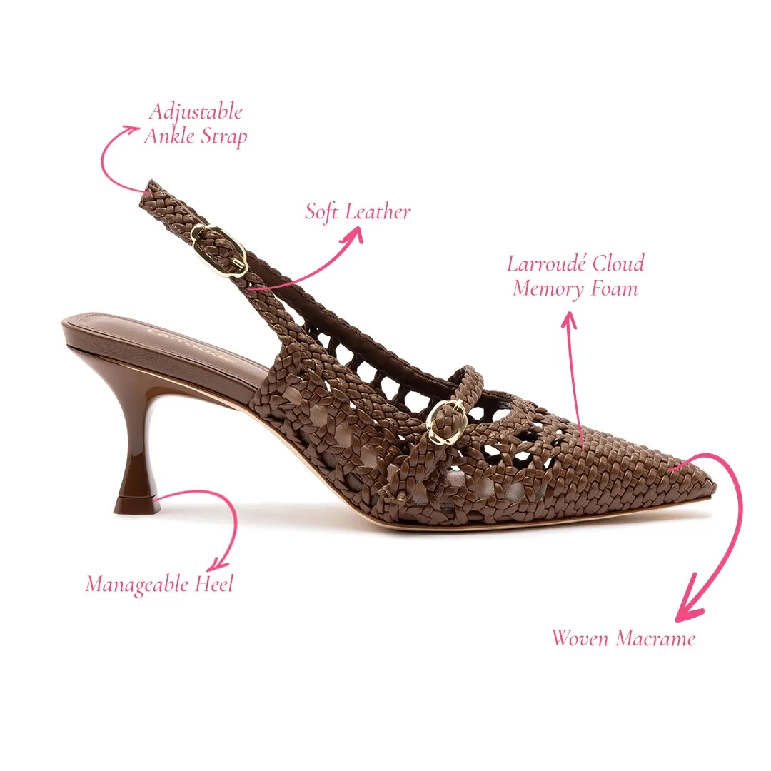 Ines Macrame Pump In Burnt Umber Leather sold by Larroude product image thumbnail 5