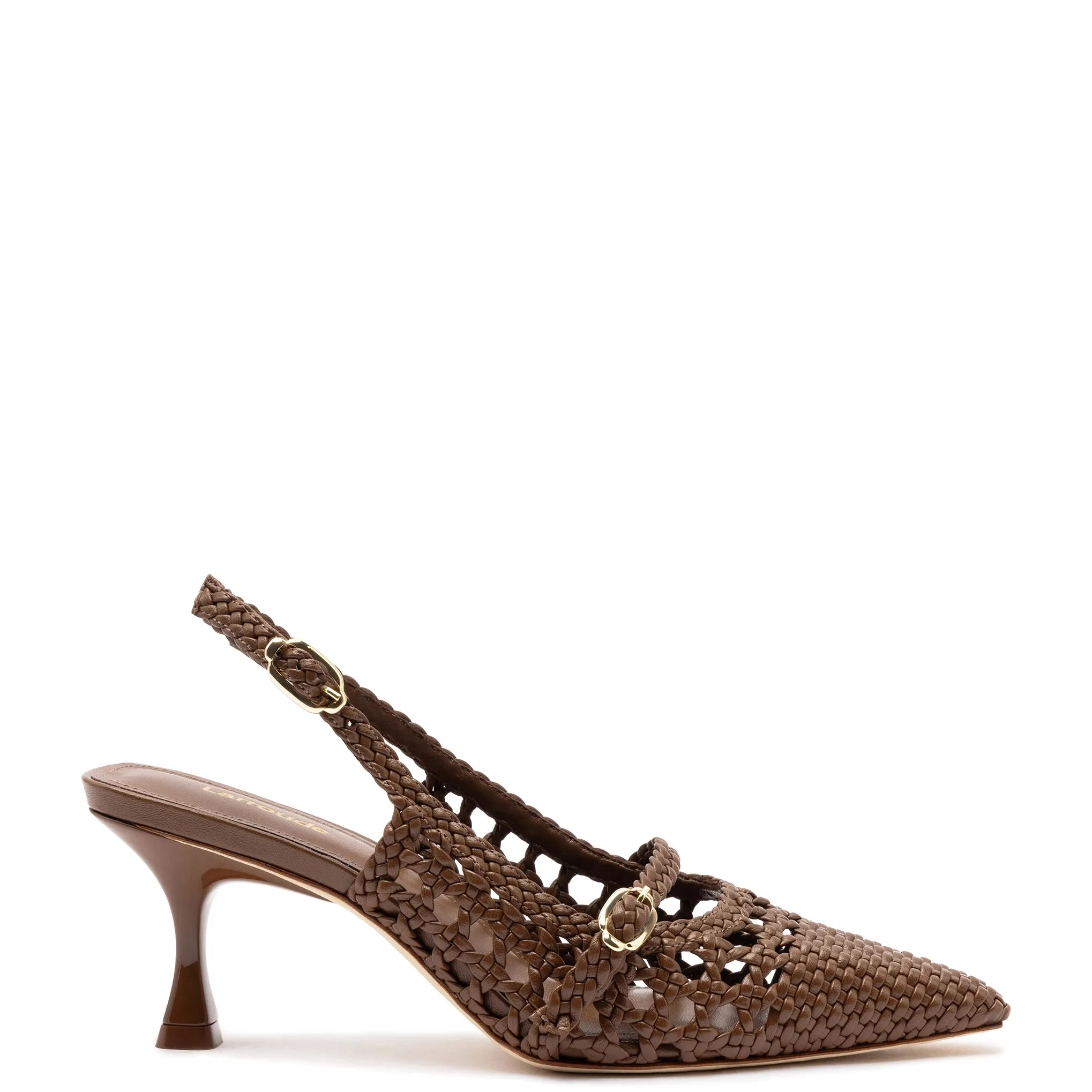 Ines Macrame Pump In Burnt Umber Leather sold by Larroude