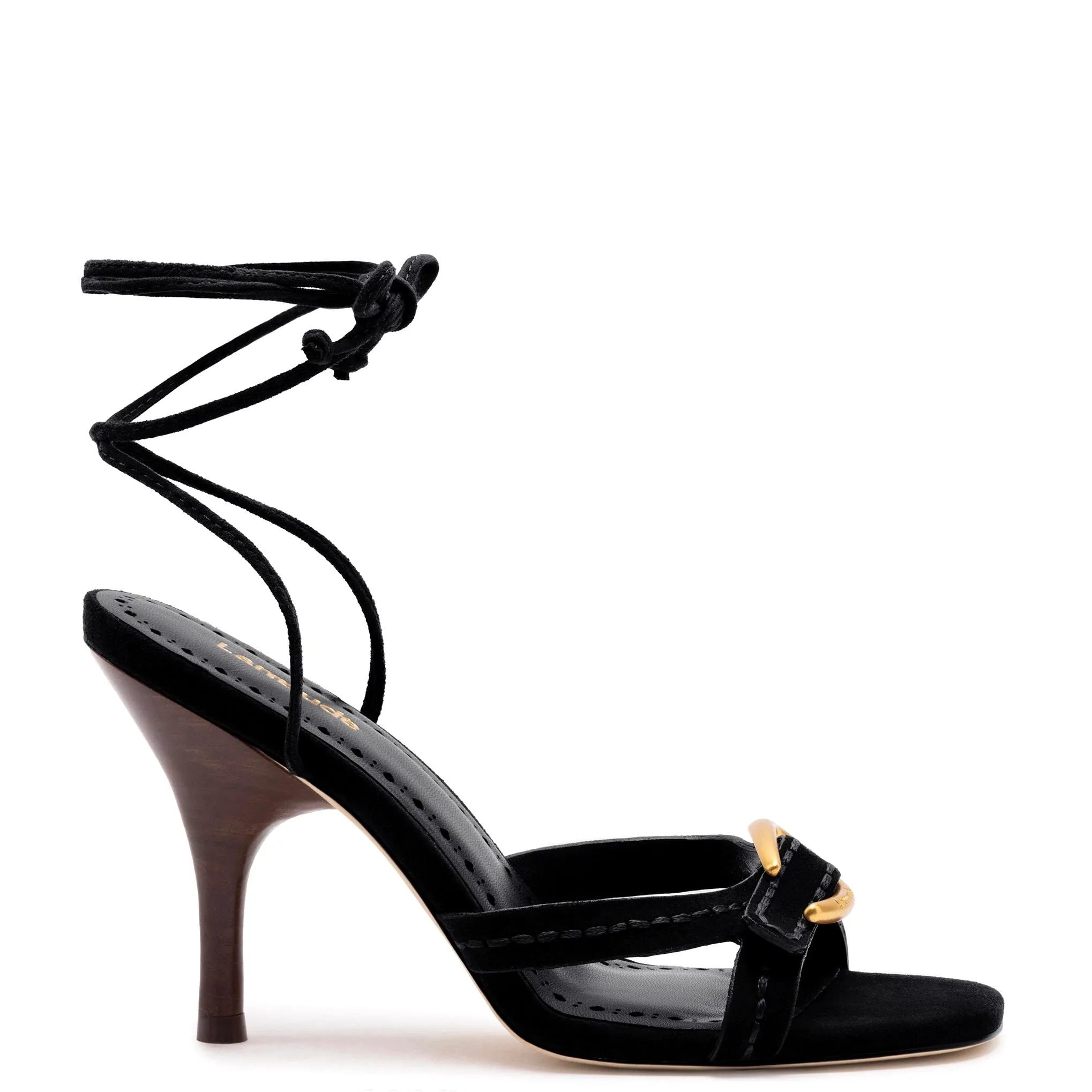 Verona Strappy Sandal In Black Suede sold by Larroude
