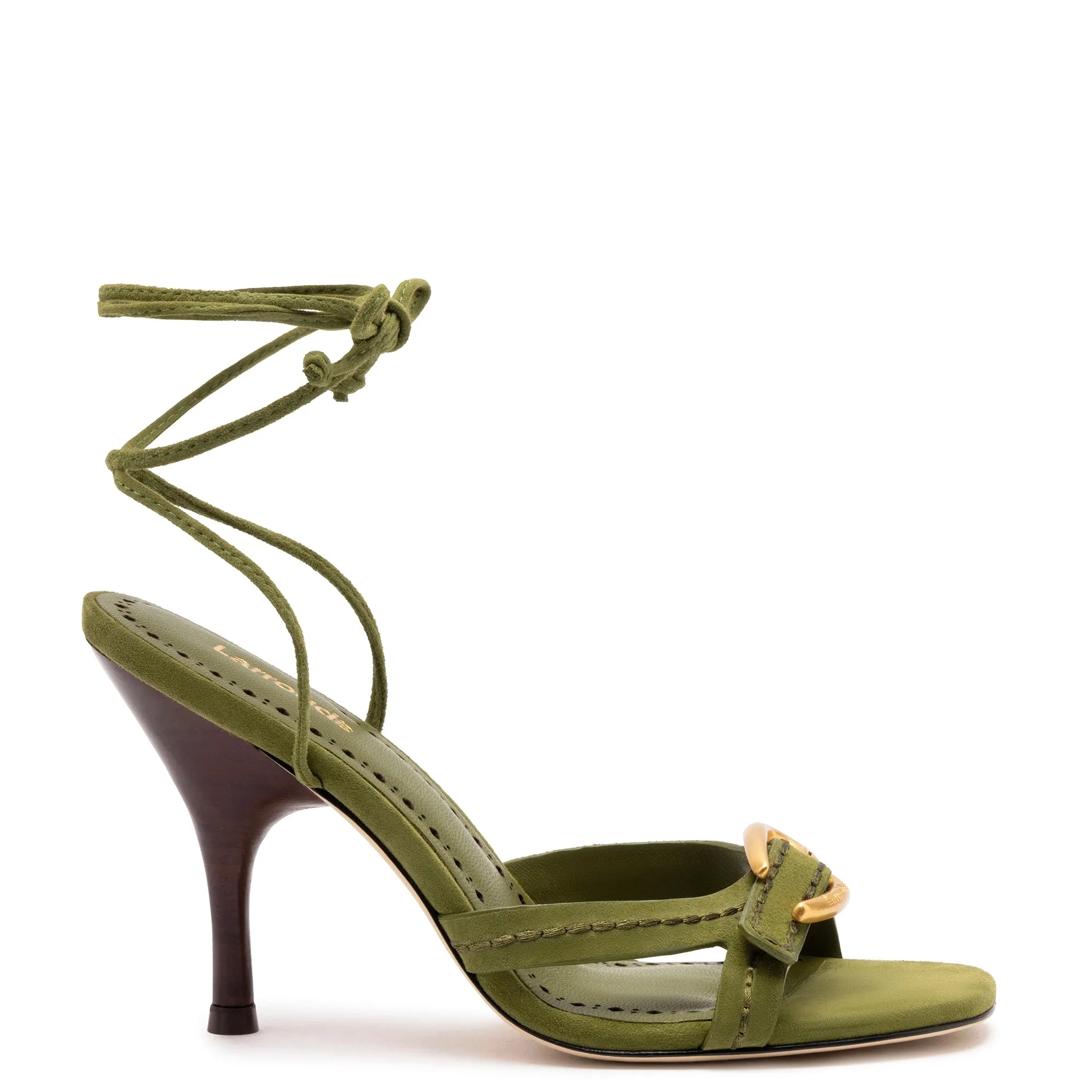 Verona Strappy Sandal In Seaweed Suede sold by Larroude