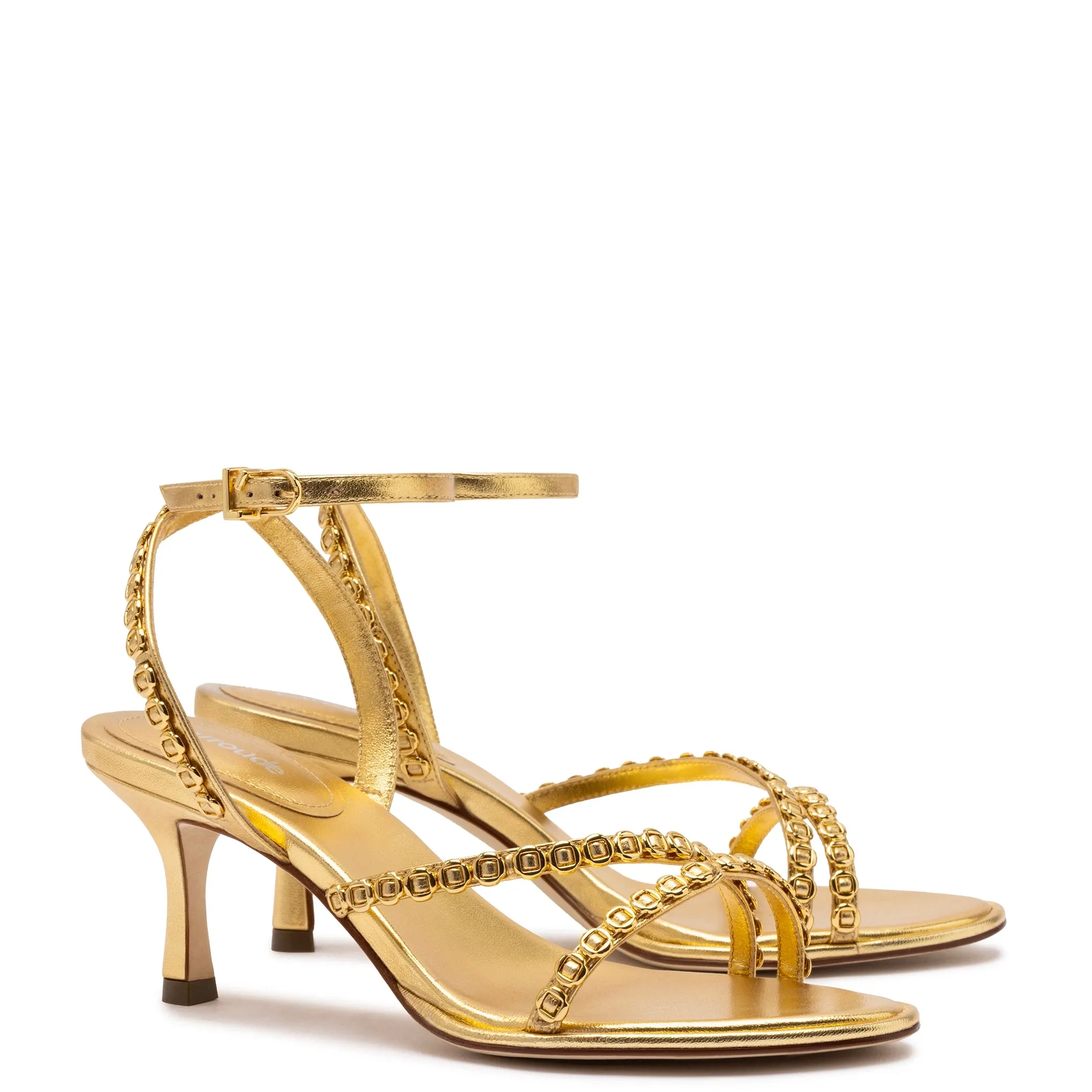 Milanina Mini Sandal In Gold Metallic Leather sold by Larroude product image thumbnail 2