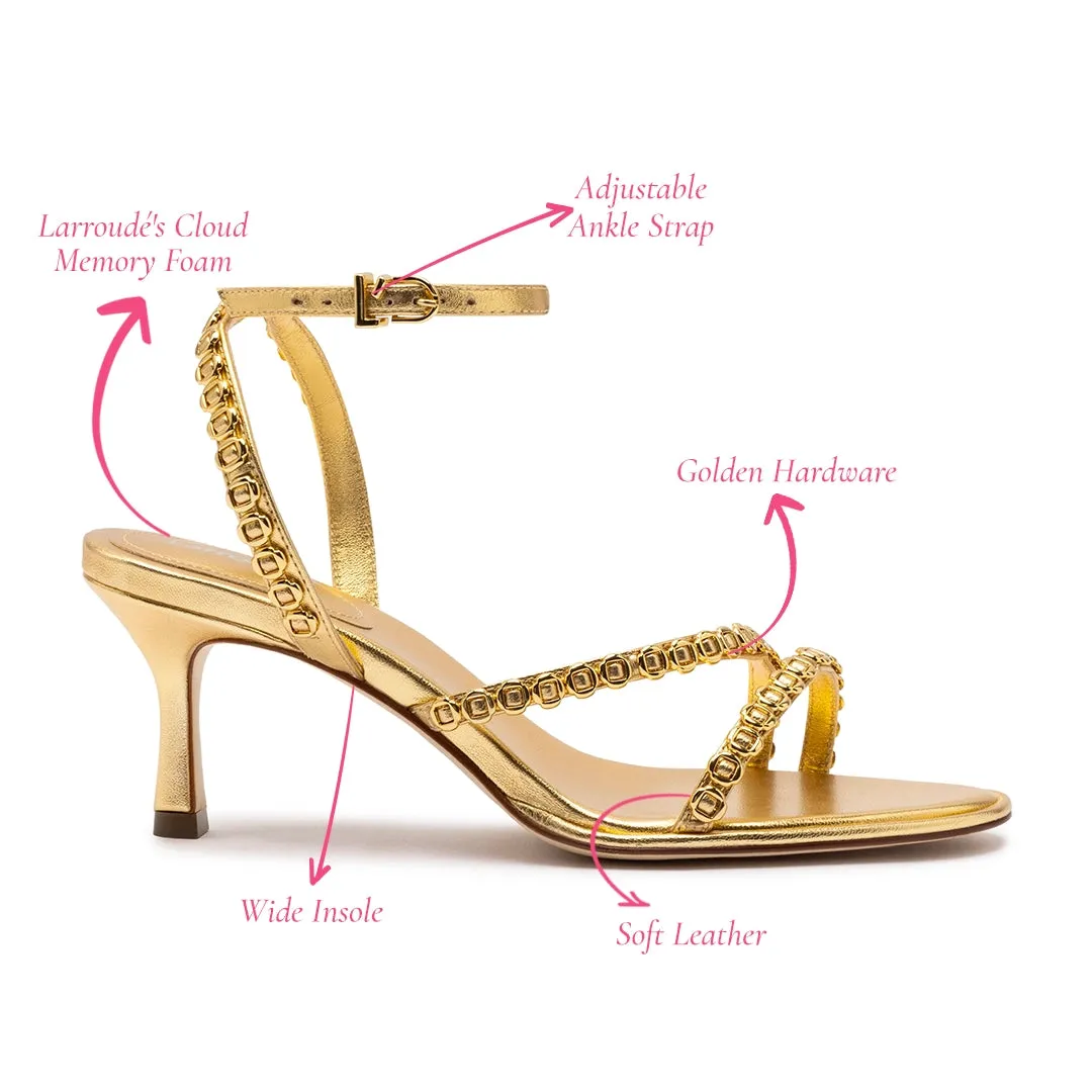 Milanina Mini Sandal In Gold Metallic Leather sold by Larroude product image thumbnail 5