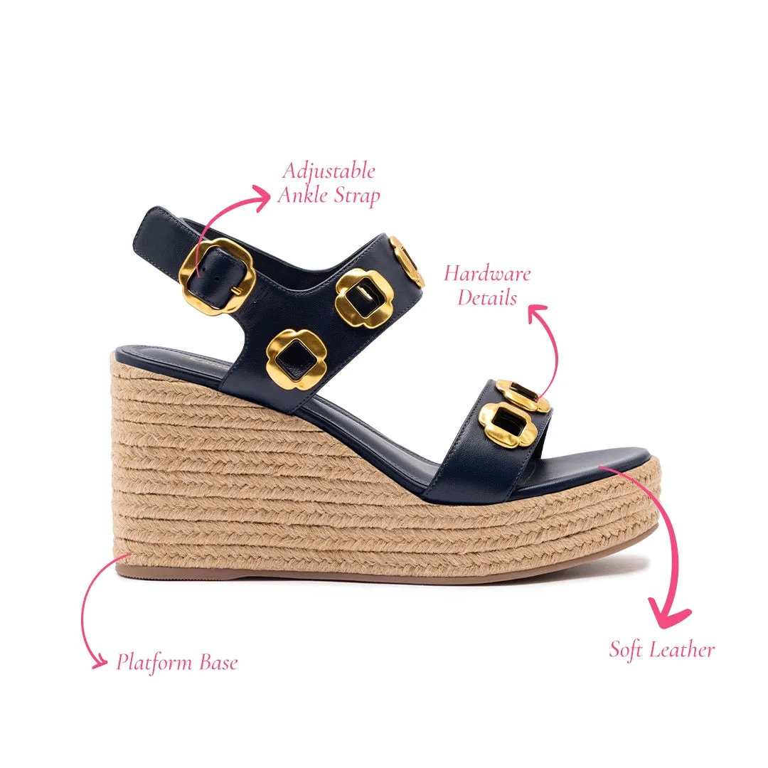 Milan Espadrille In Navy Leather sold by Larroude product image thumbnail 5