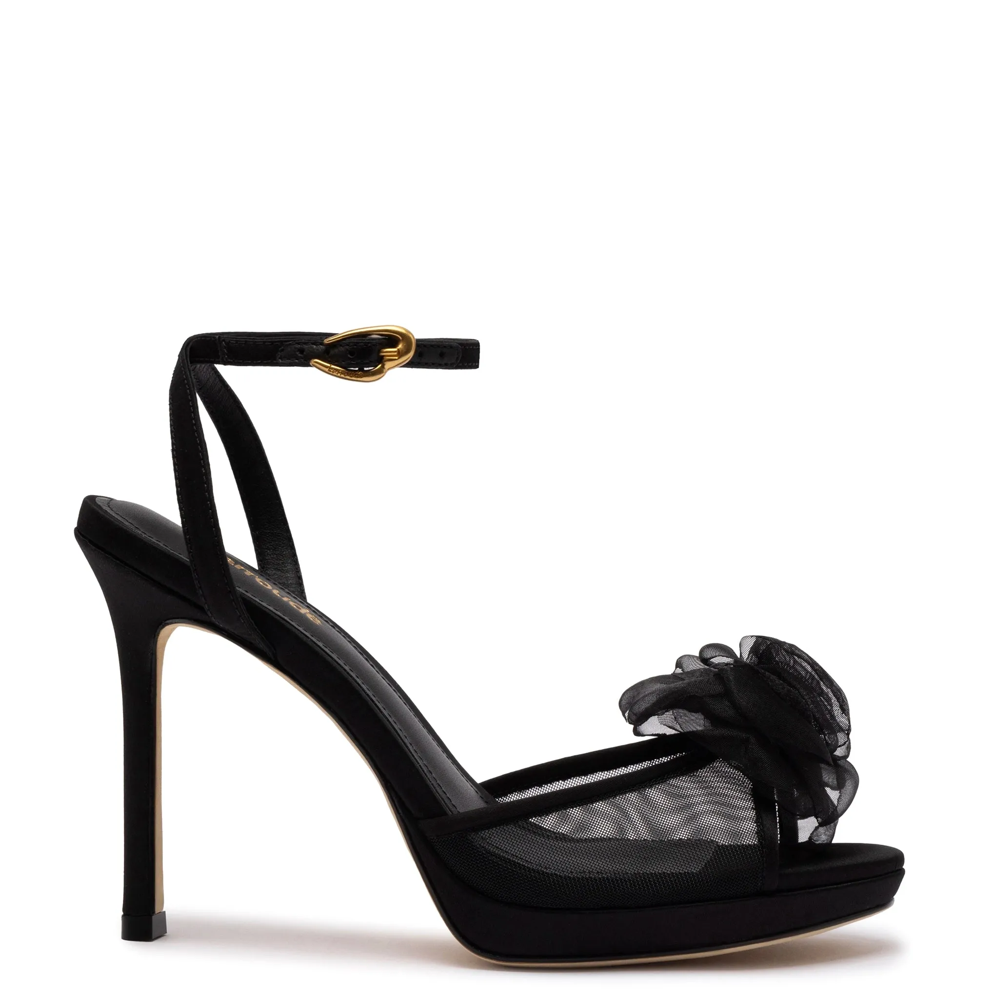 Salma Platform Sandal In Black Satin sold by Larroude