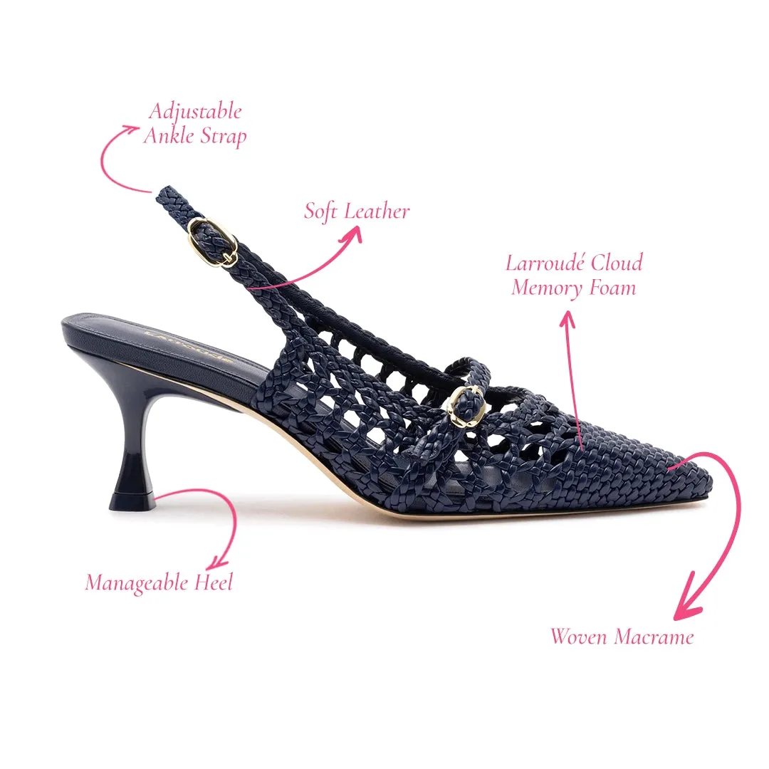 Ines Macrame Pump In Navy Leather sold by Larroude product image thumbnail 5
