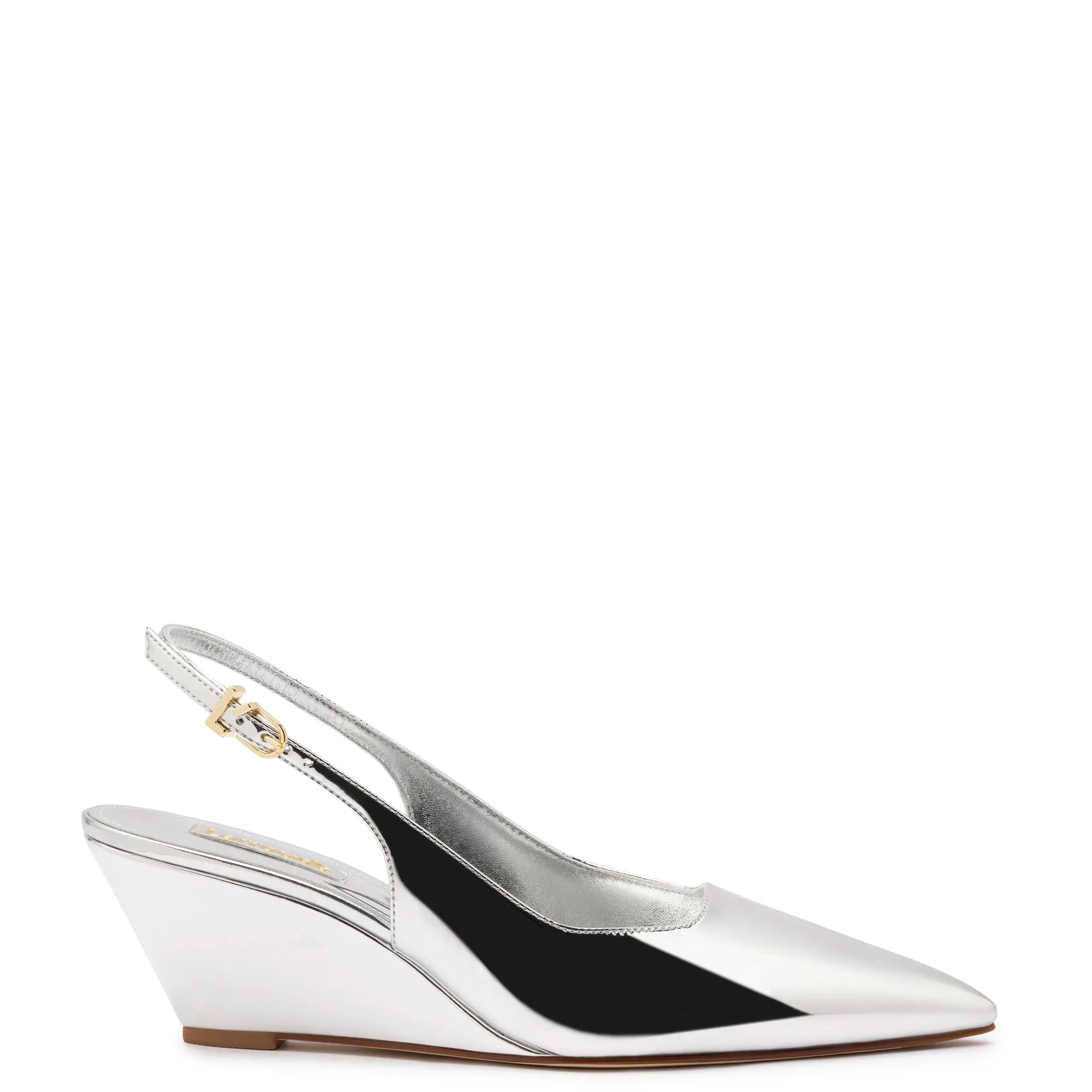 Loulou Pump In Silver Specchio sold by Larroude