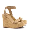 Florence Broderie Wedge In Beige Raffia sold by Larroude