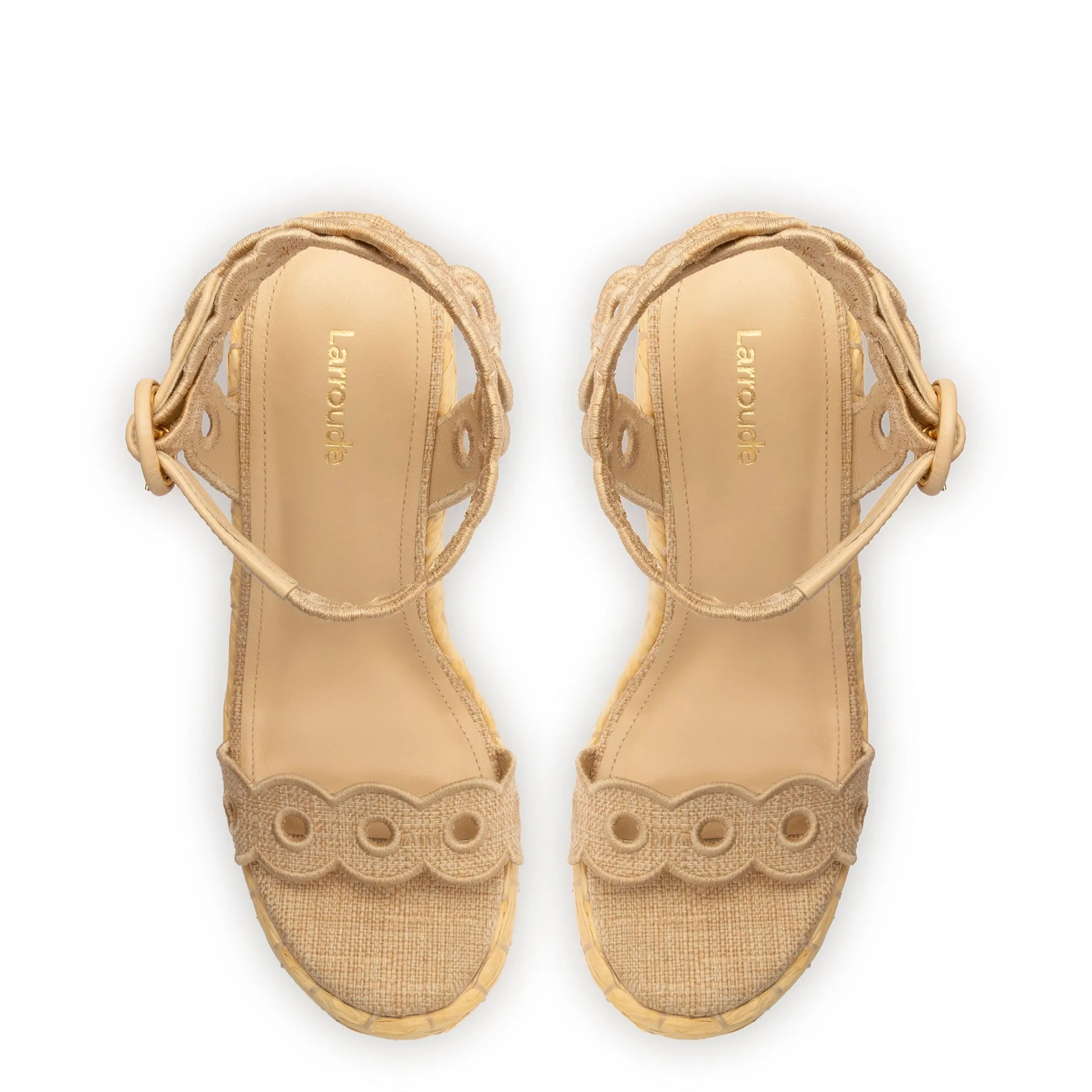 Florence Broderie Wedge In Beige Raffia sold by Larroude product image thumbnail 3