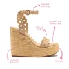 Florence Broderie Wedge In Beige Raffia sold by Larroude