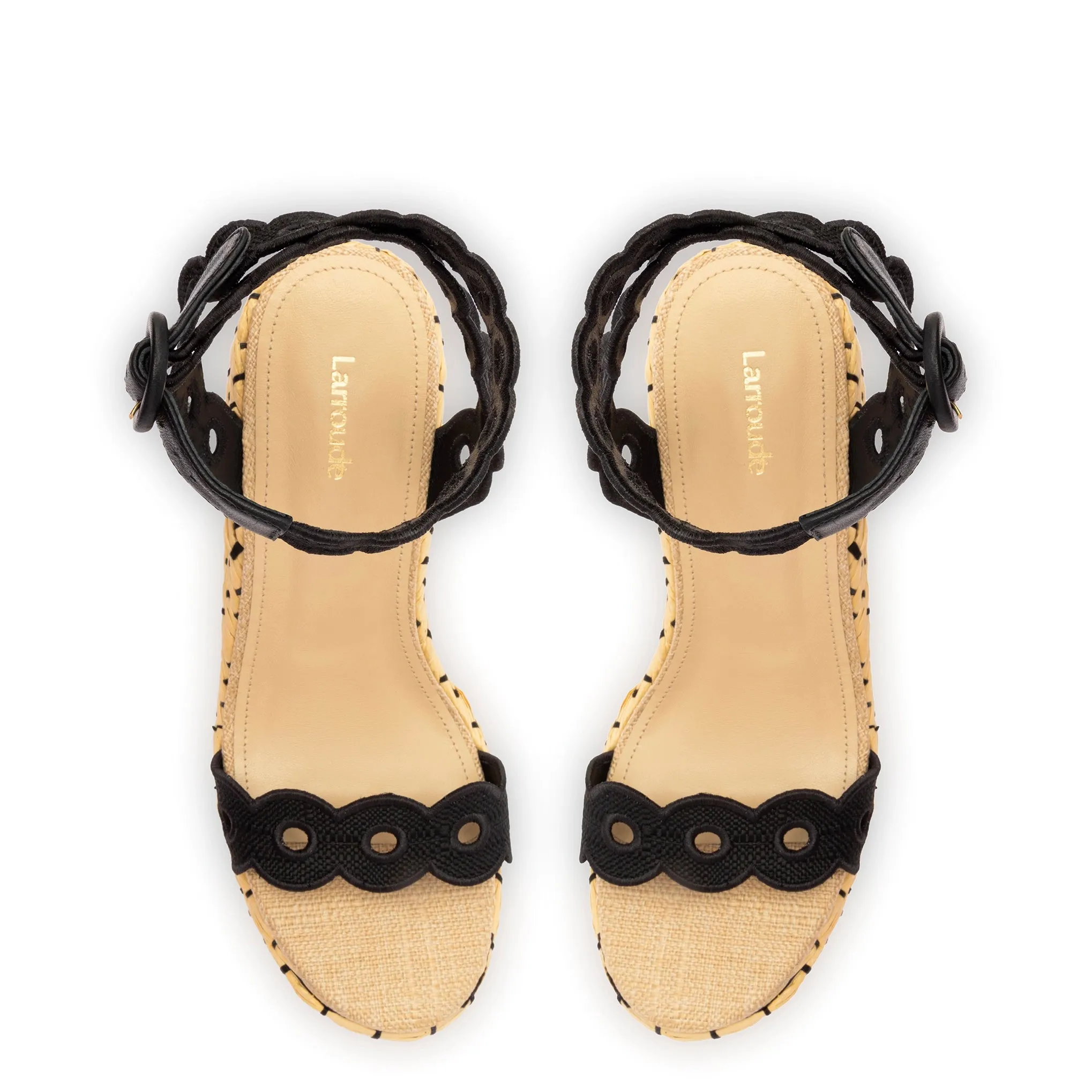 Florence Broderie Wedge In Beige and Black Raffia sold by Larroude product image thumbnail 3