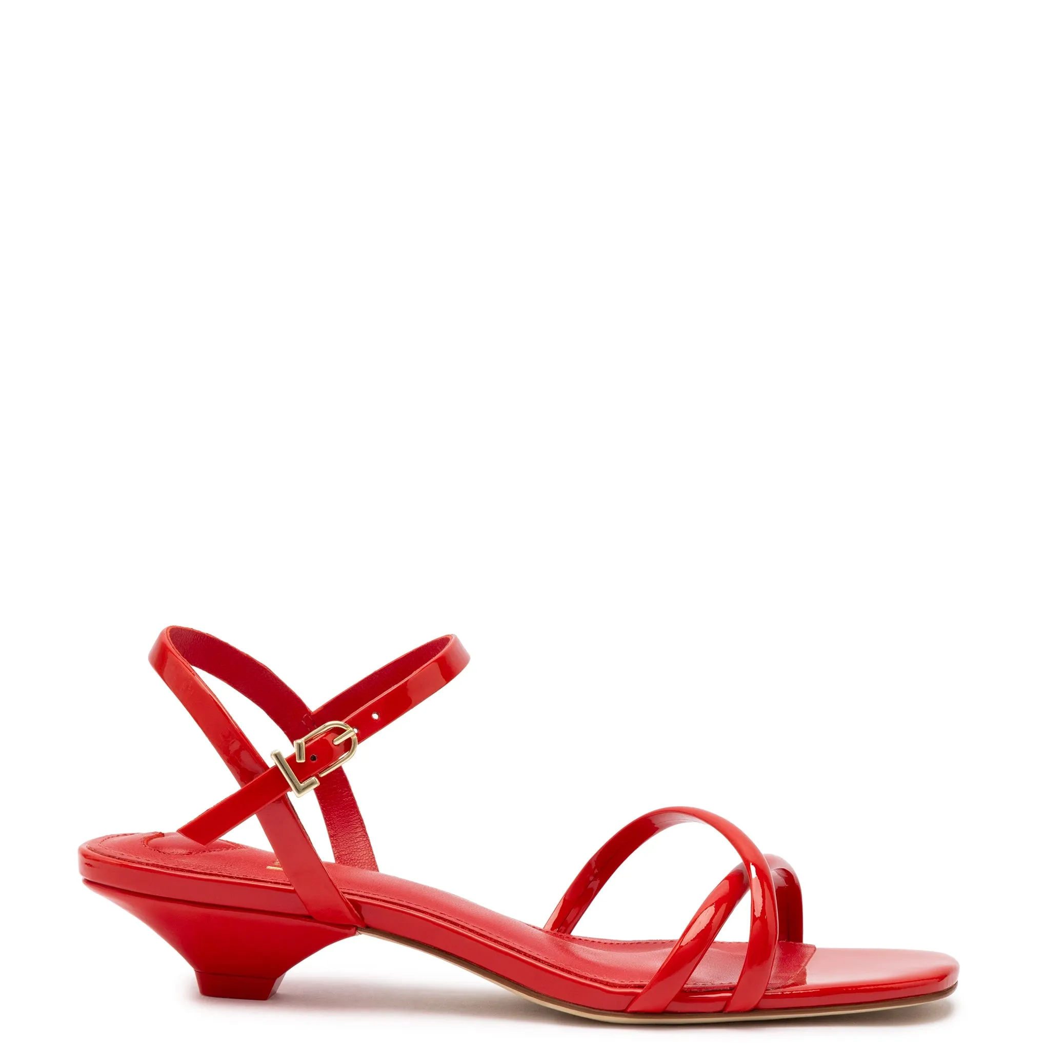 Charlotte Sandal In Scarlet Patent Leather sold by Larroude