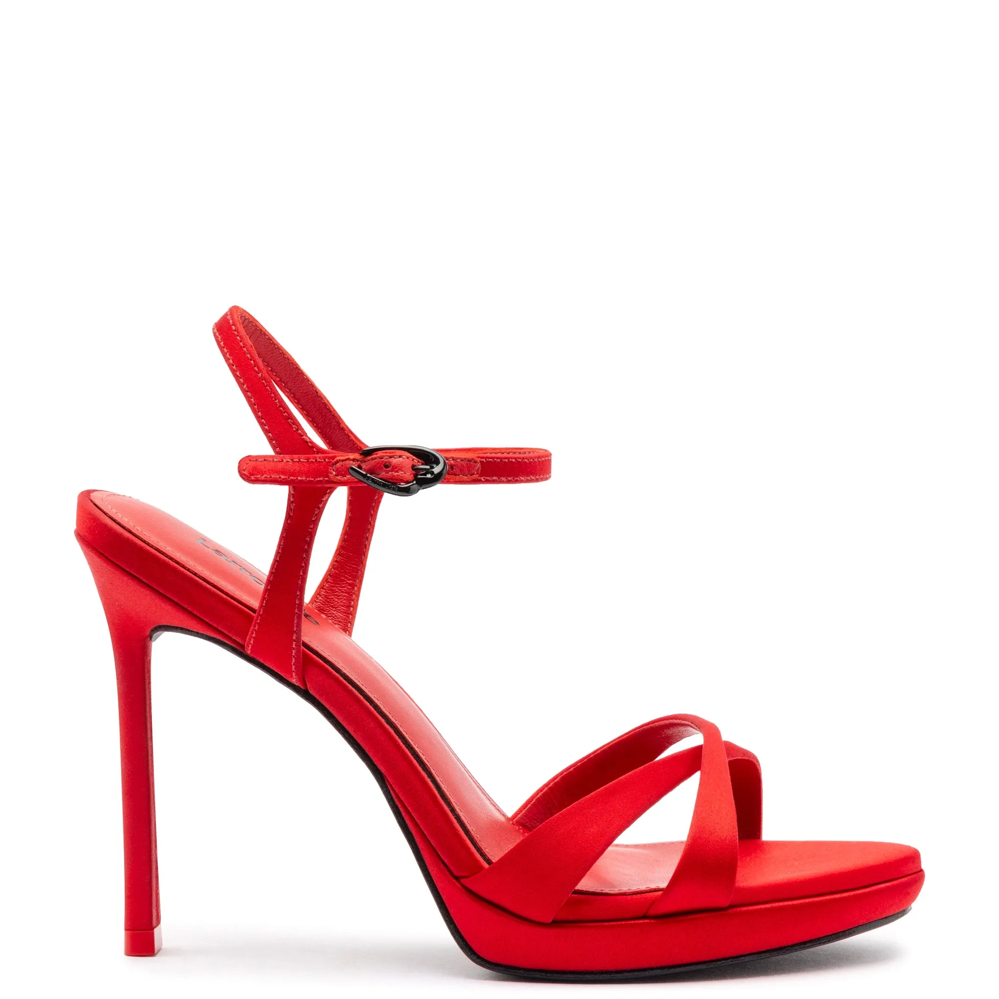 Angelina Sandal In Cherry Satin sold by Larroude