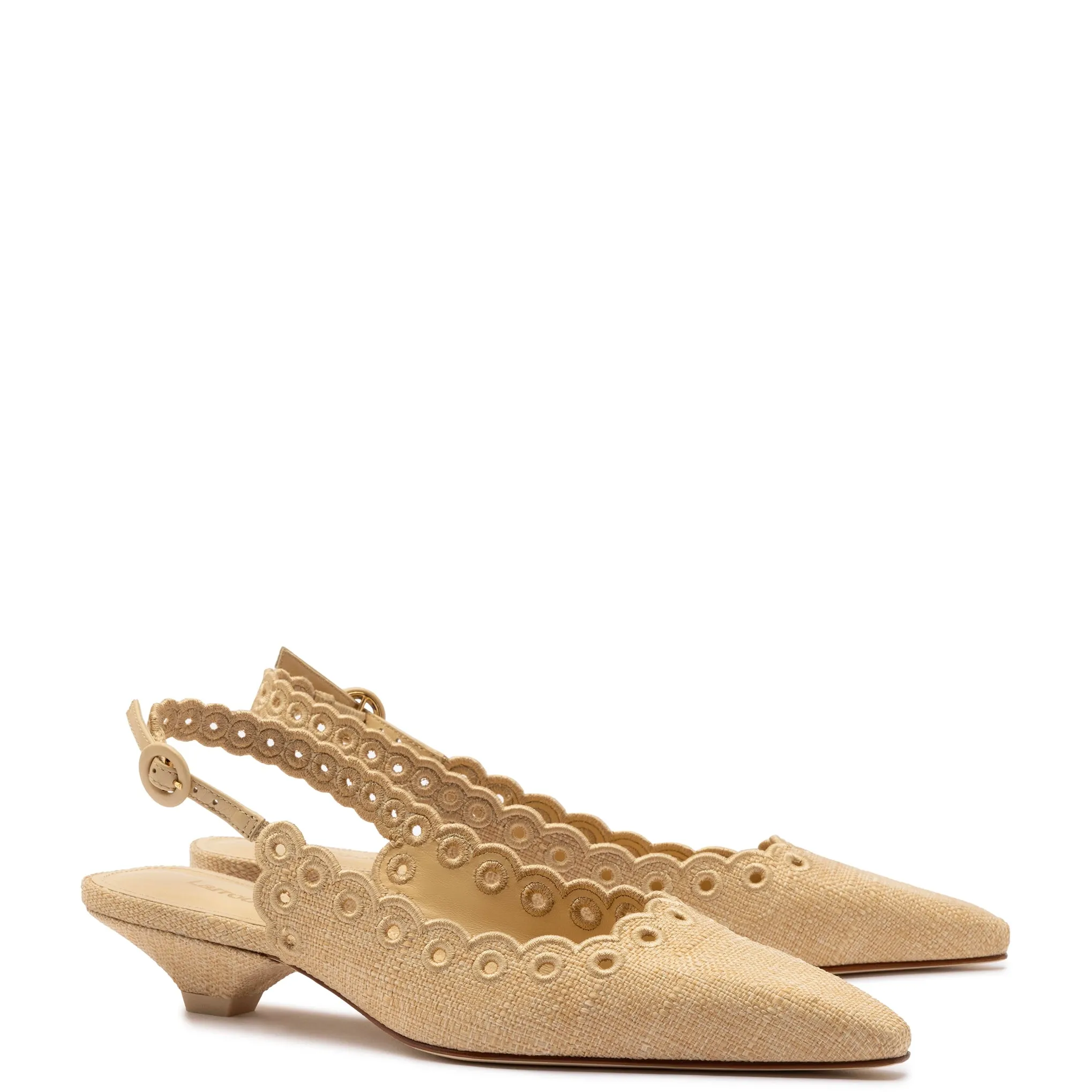 Florence Broderie Pump In Beige Raffia sold by Larroude product image thumbnail 2