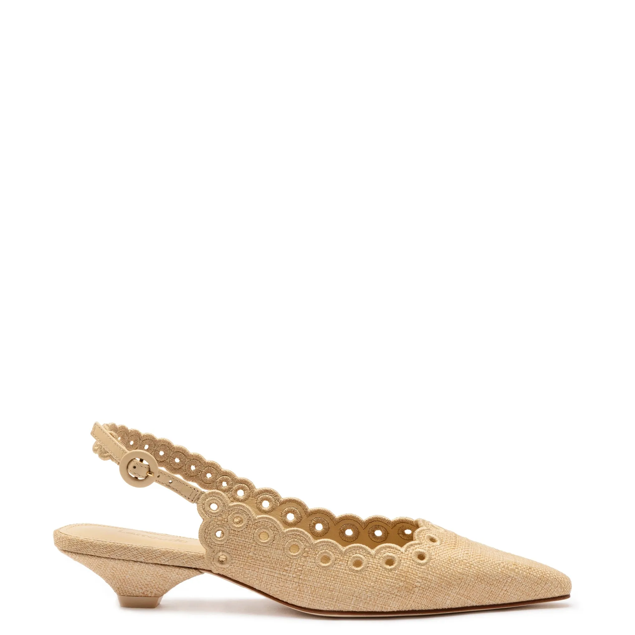 Florence Broderie Pump In Beige Raffia sold by Larroude