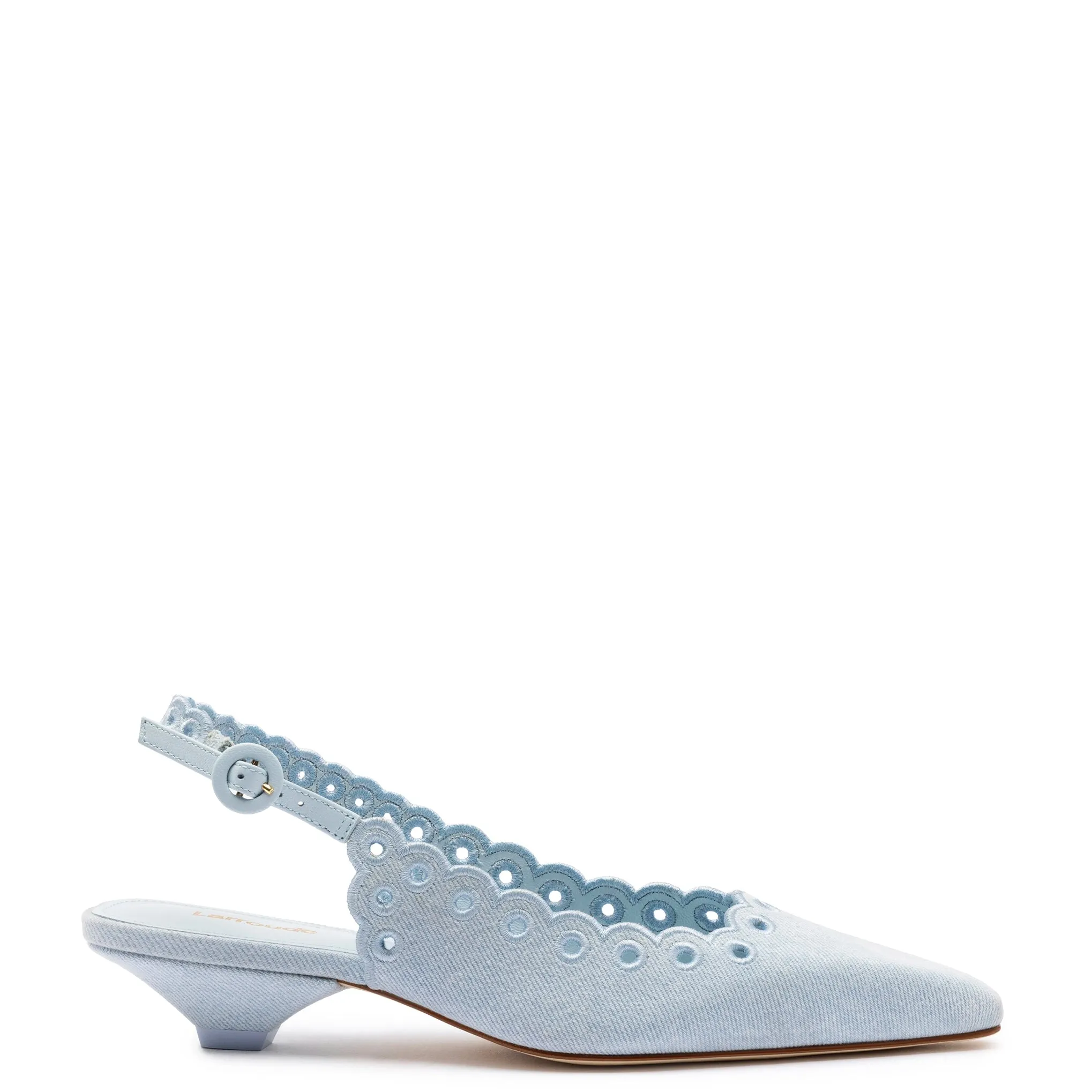 Florence Broderie Pump In Maya Denim sold by Larroude