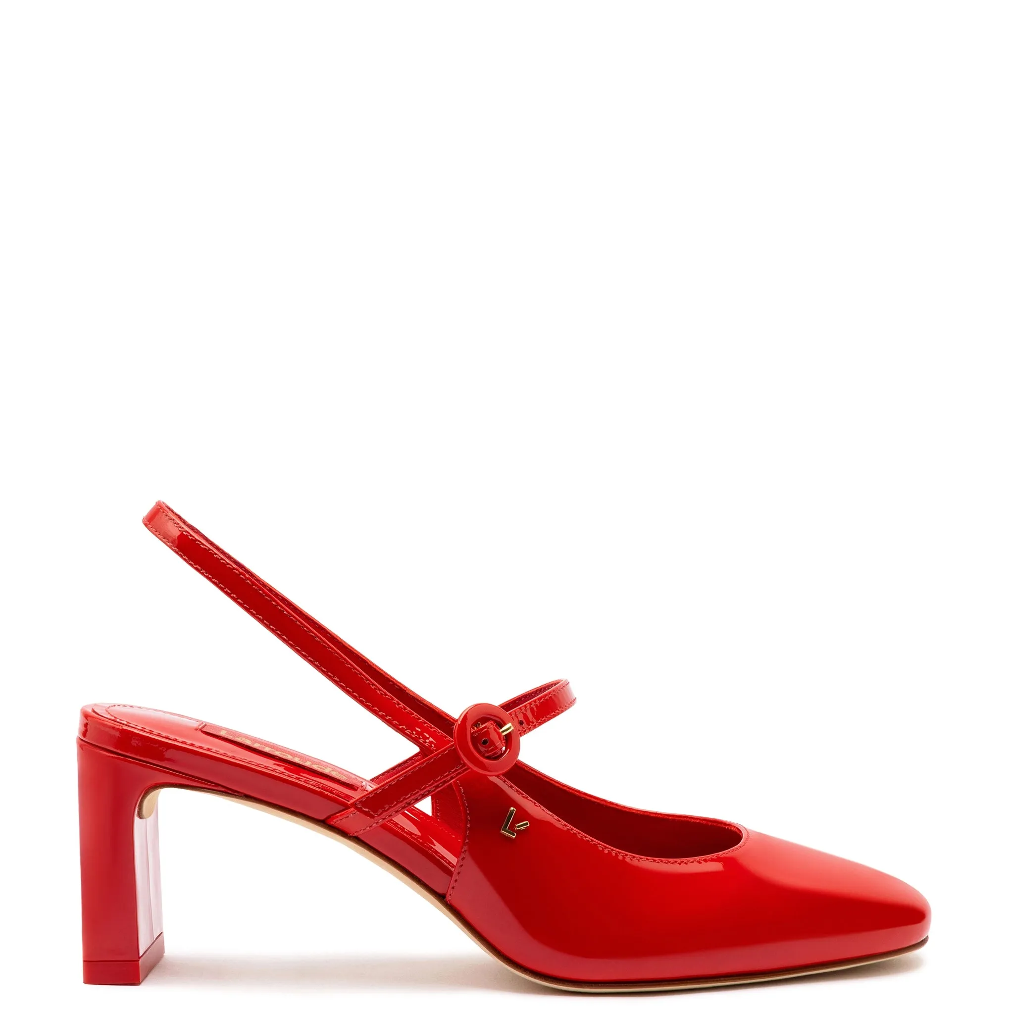 Georgina Pump In Scarlet Patent Leather sold by Larroude
