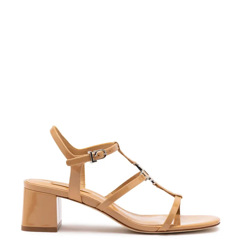 Hana Block In Tan Patent Leather sold by Larroude