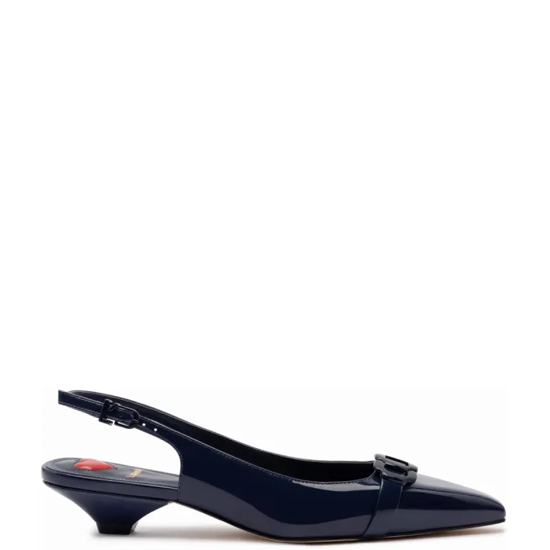 Franca Pump In Navy Patent Leather sold by Larroude