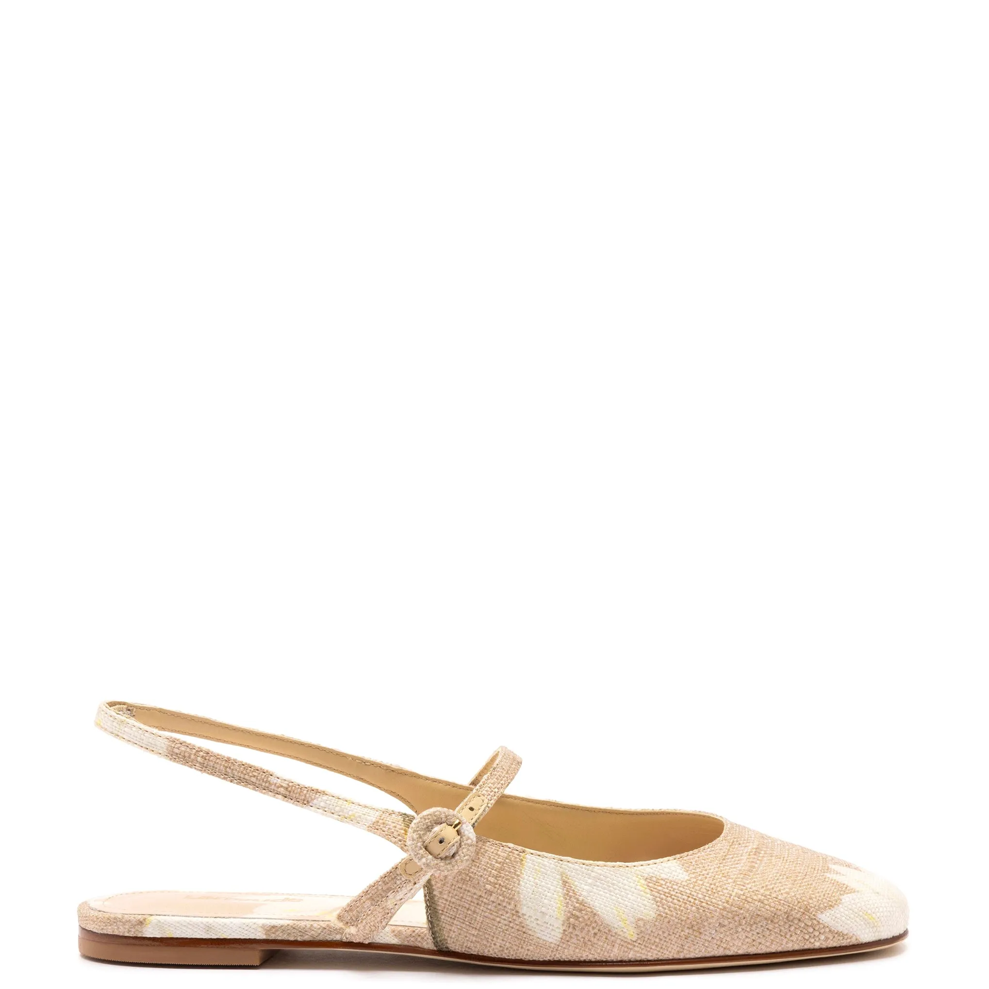 Georgina Ballet Flat In Beige Printed Raffia sold by Larroude