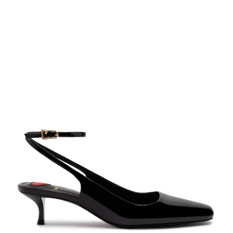 Amal Pump In Black Patent Leather sold by Larroude