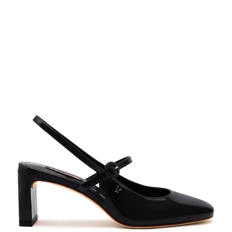 Georgina Pump In Black Patent Leather sold by Larroude