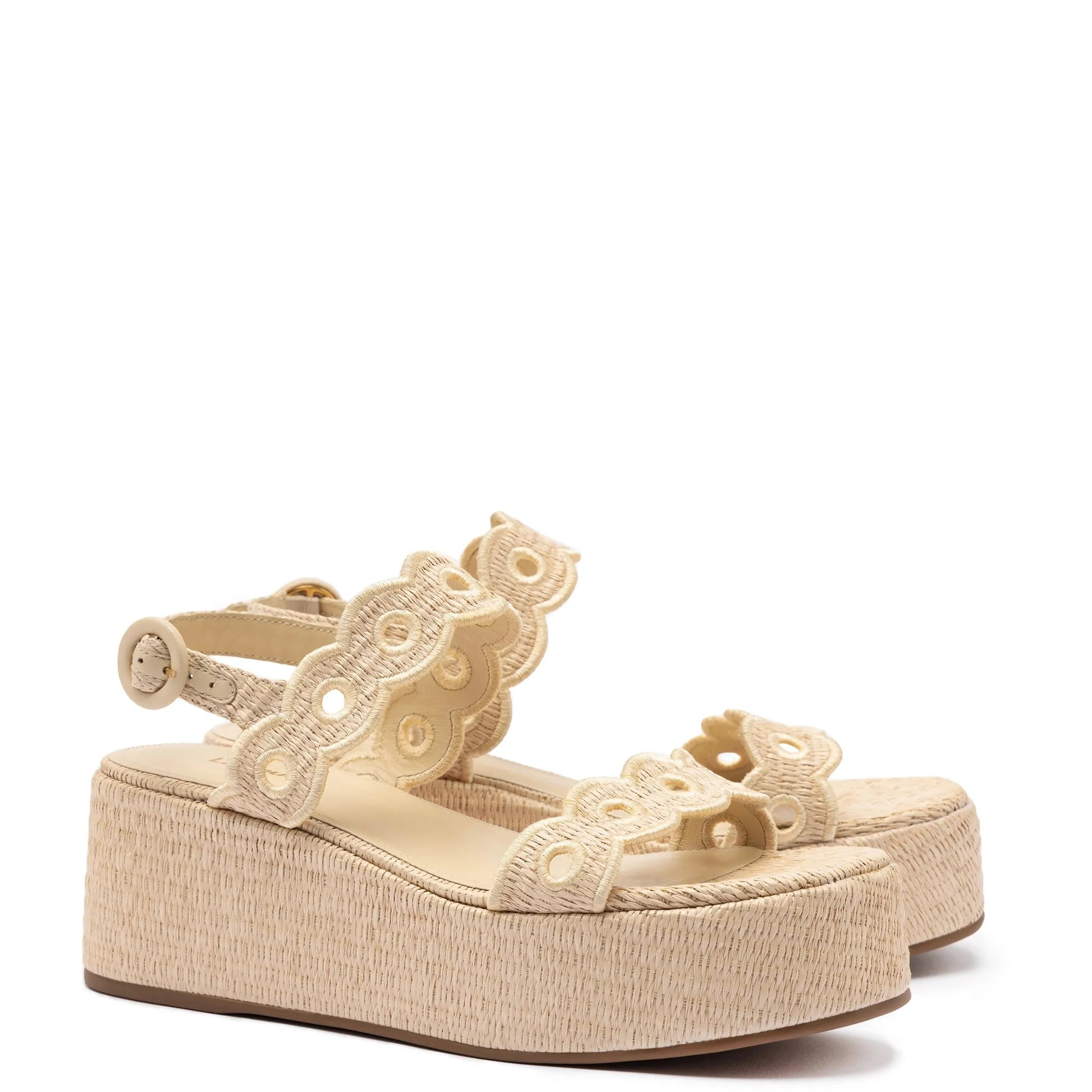 Florence Broderie Flatform In Natural Raffia sold by Larroude product image thumbnail 2