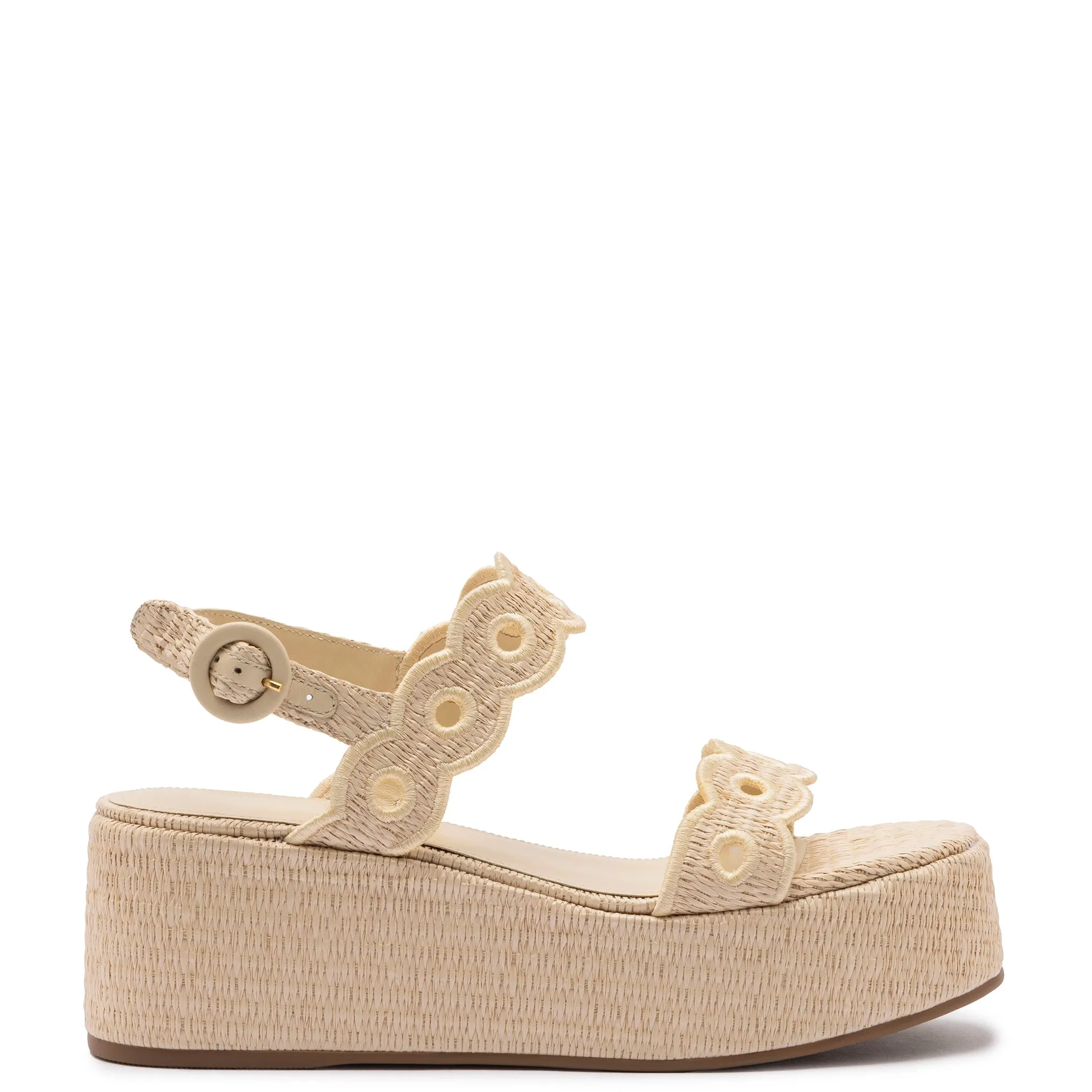 Florence Broderie Flatform In Natural Raffia sold by Larroude