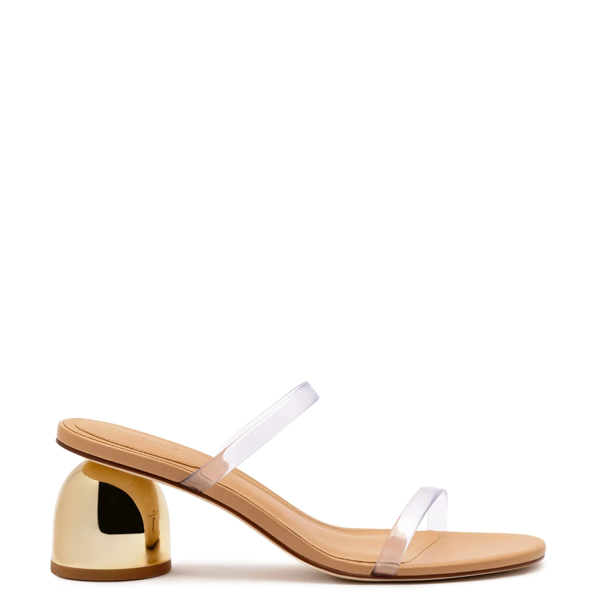 Dew Drop Mule In Tan Leather and Vinyl sold by Larroude