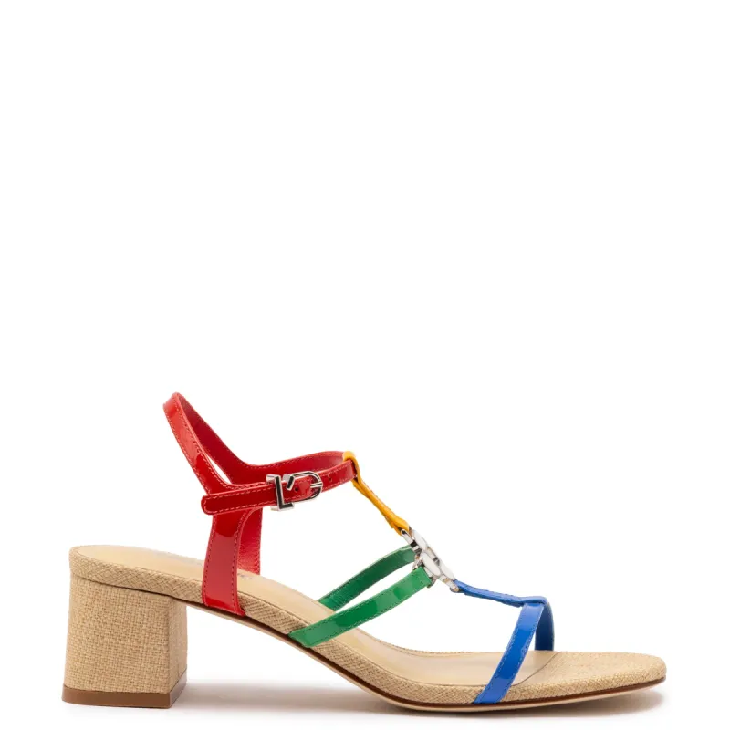 Hana Block In Multicolor Patent Leather and Raffia sold by Larroude