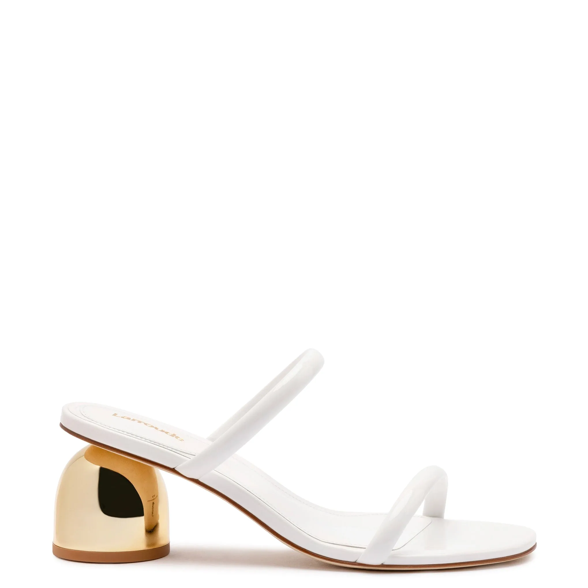 Dew Drop Mule In White Patent Leather sold by Larroude