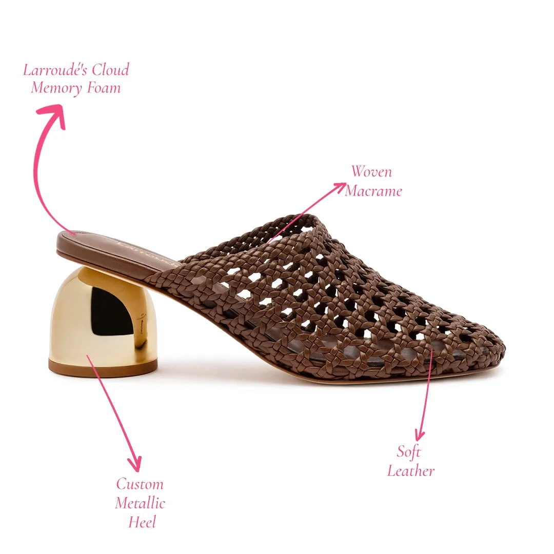 Dew Drop Macrame Mule In Burnt Umber Leather sold by Larroude product image thumbnail 5