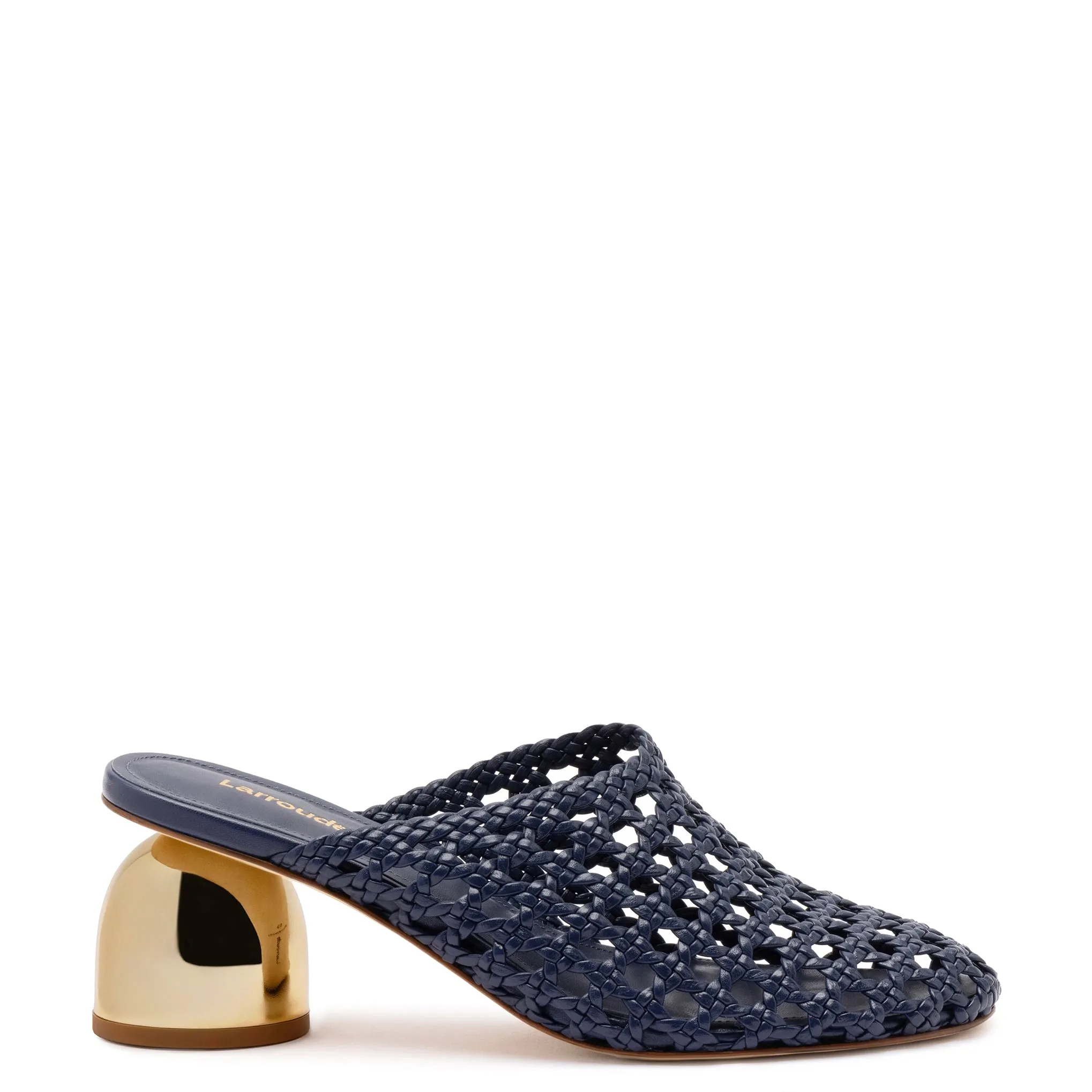 Dew Drop Macrame Mule In Navy Leather sold by Larroude