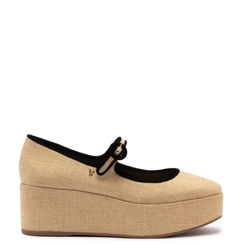 Blair Flatform In Beige Raffia sold by Larroude