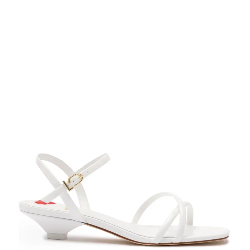 Charlotte Sandal In White Patent Leather sold by Larroude
