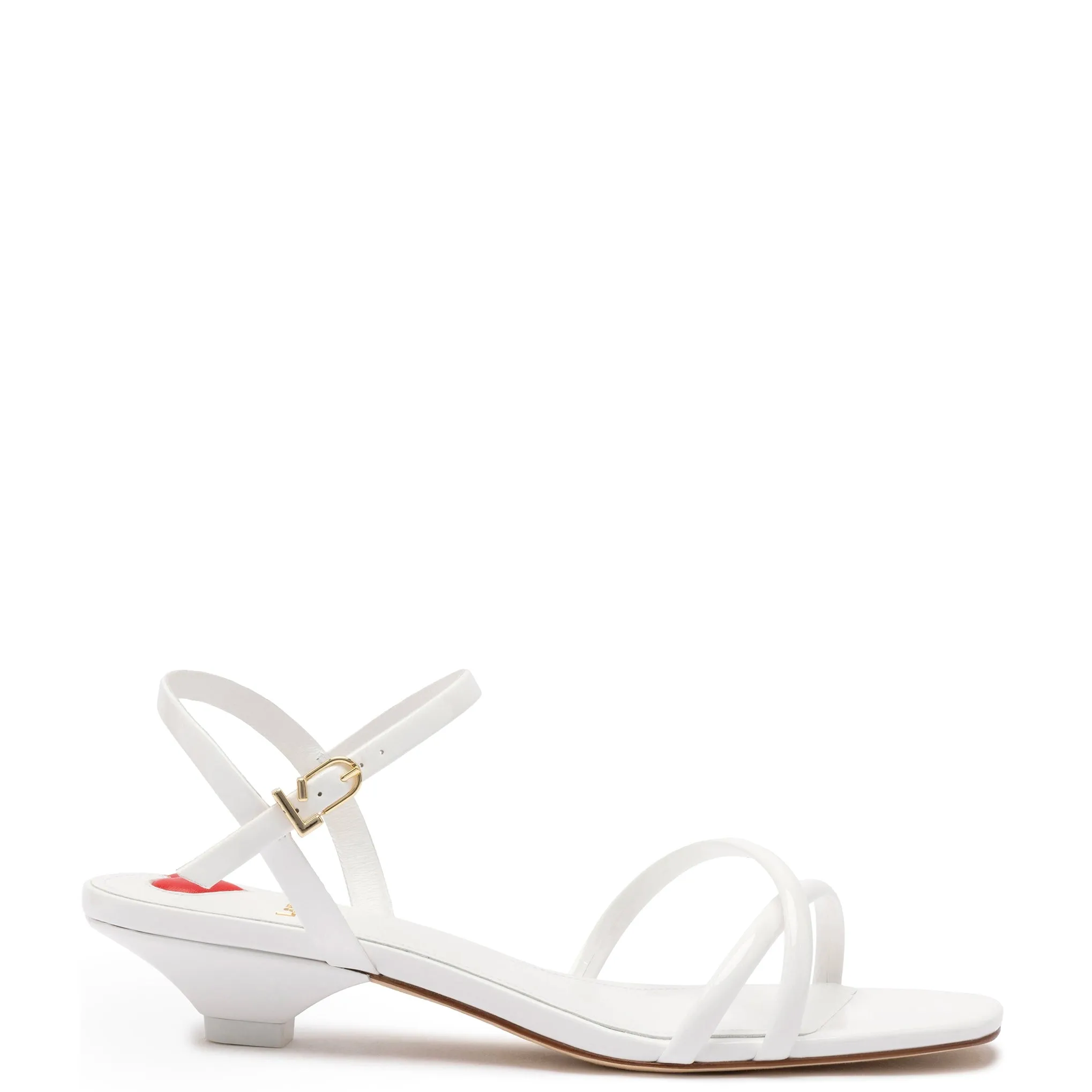 Charlotte Sandal In White Patent Leather sold by Larroude