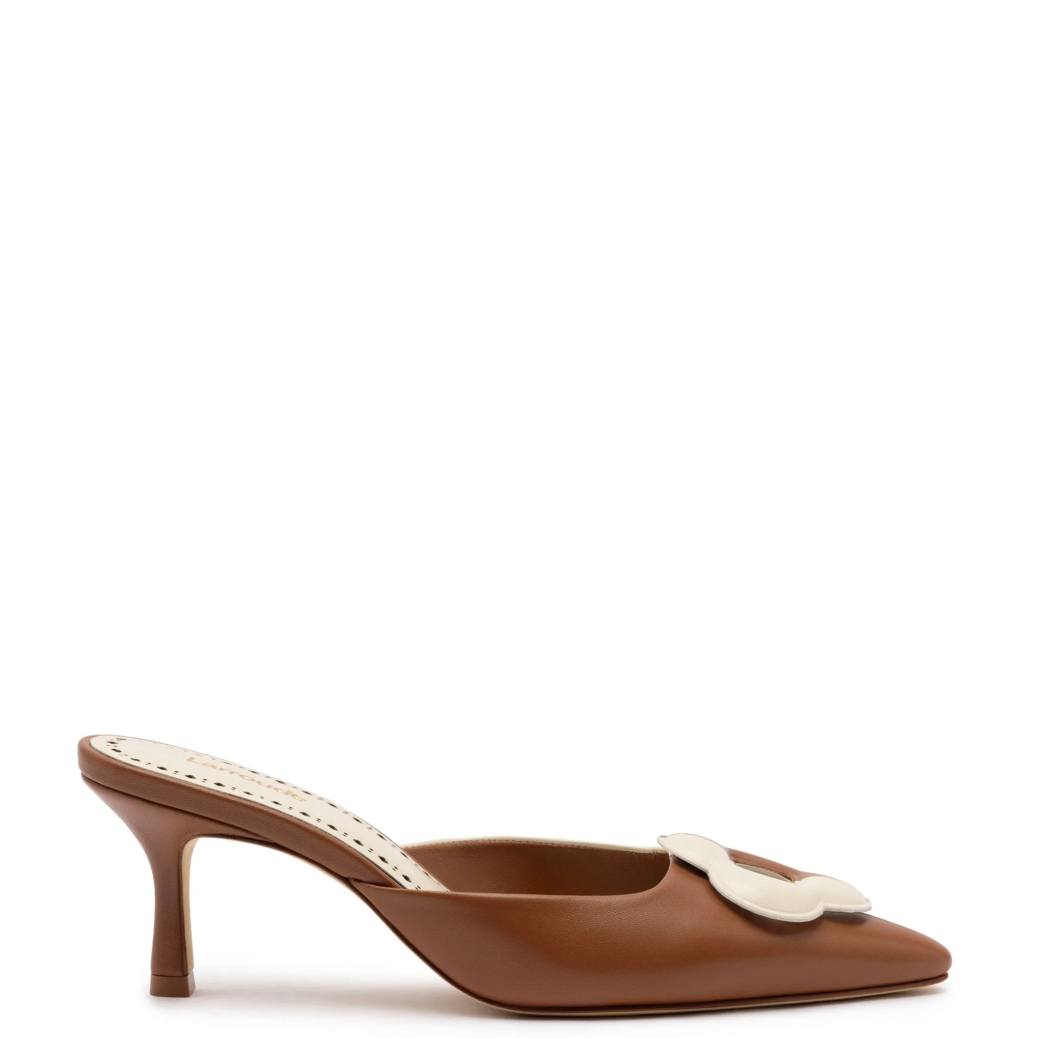 Flora Pump In Caramel and Ivory Leather sold by Larroude
