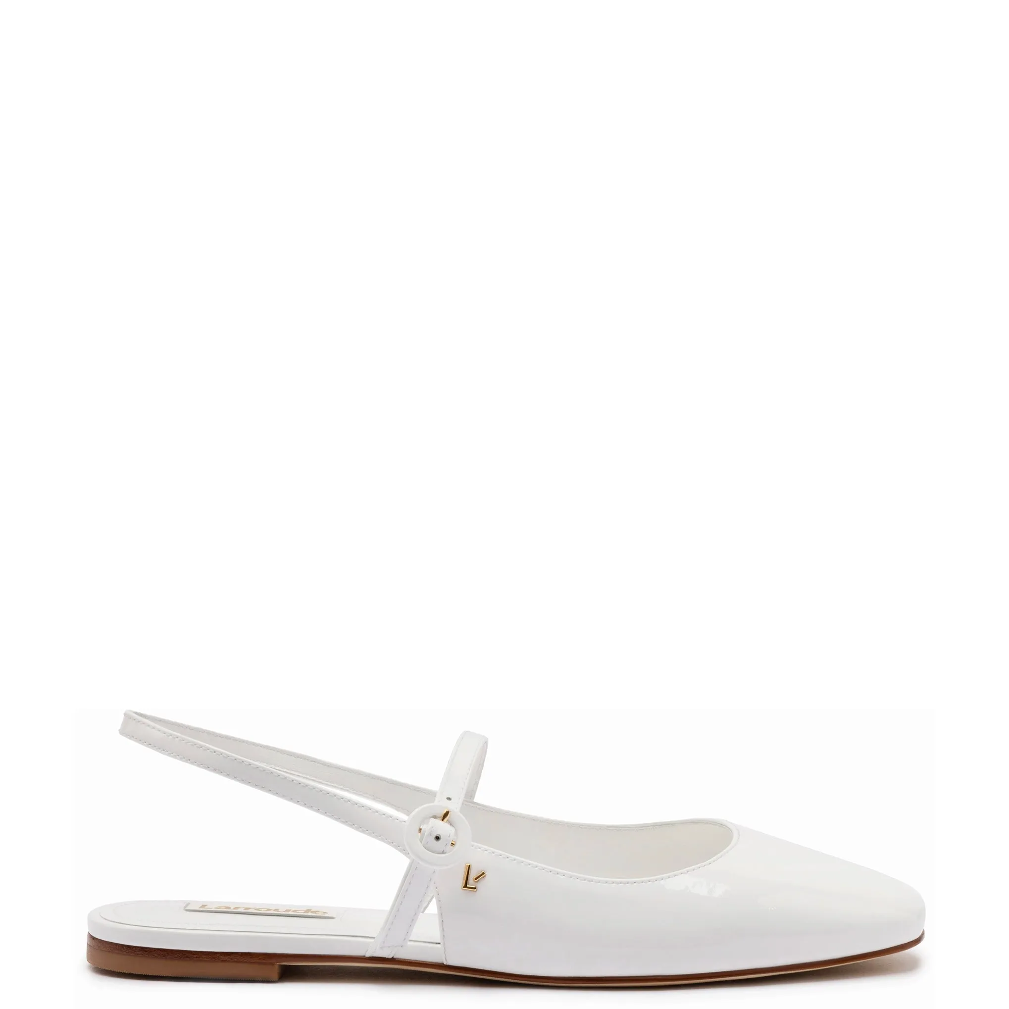 Georgina Ballet Flat In White Patent Leather sold by Larroude