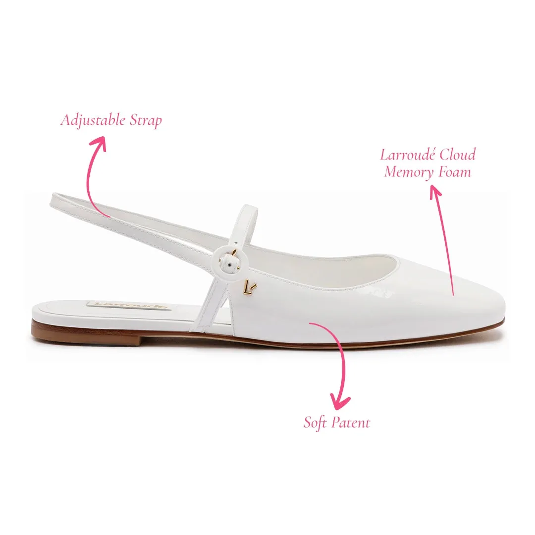 Georgina Ballet Flat In White Patent Leather sold by Larroude product image thumbnail 5