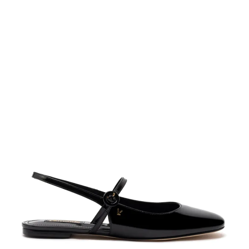Georgina Ballet Flat In Black Patent Leather sold by Larroude