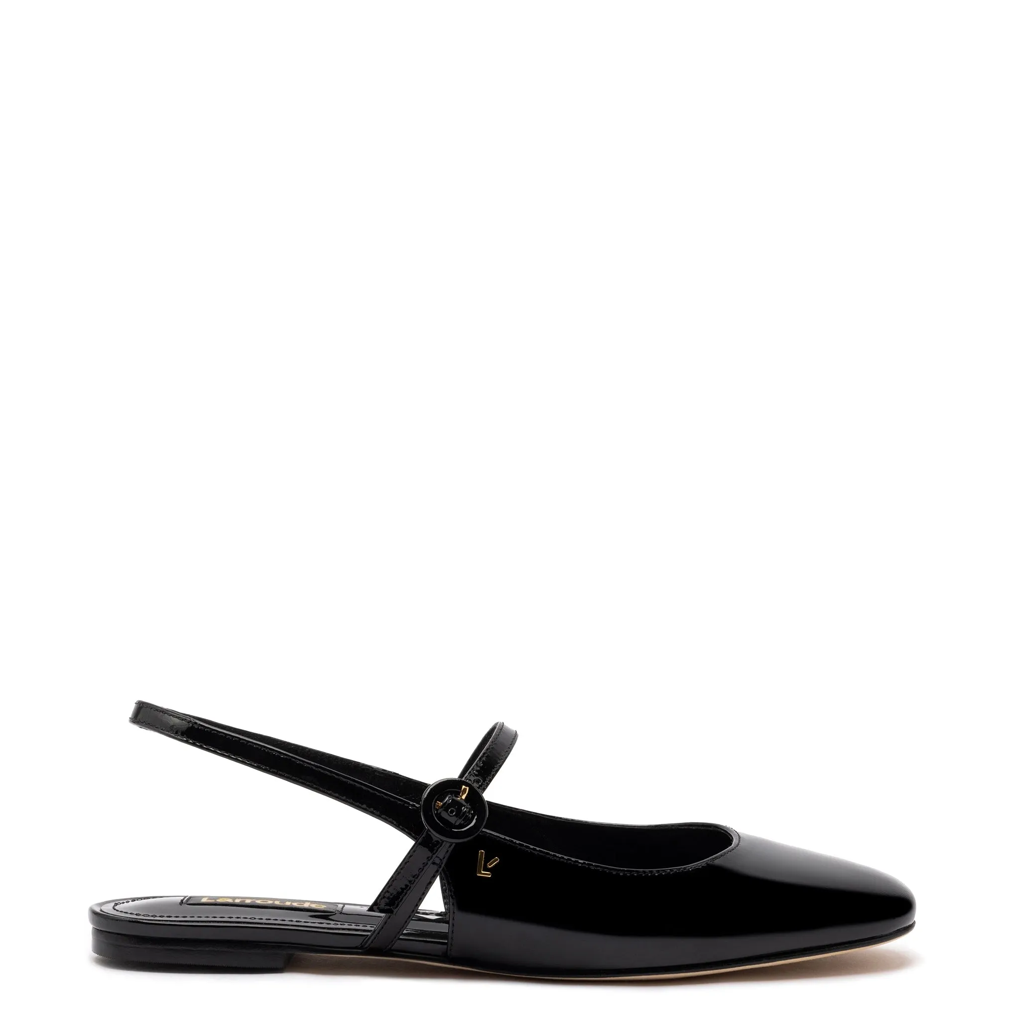 Georgina Ballet Flat In Black Patent Leather sold by Larroude