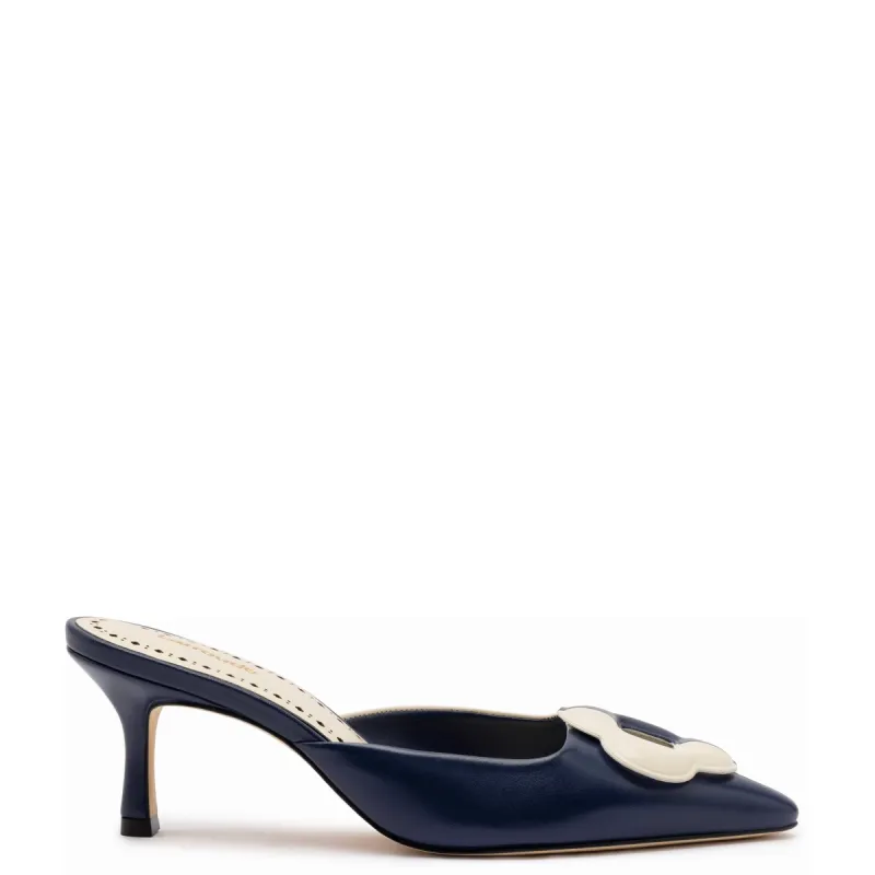 Flora Pump In Navy and Ivory Leather sold by Larroude
