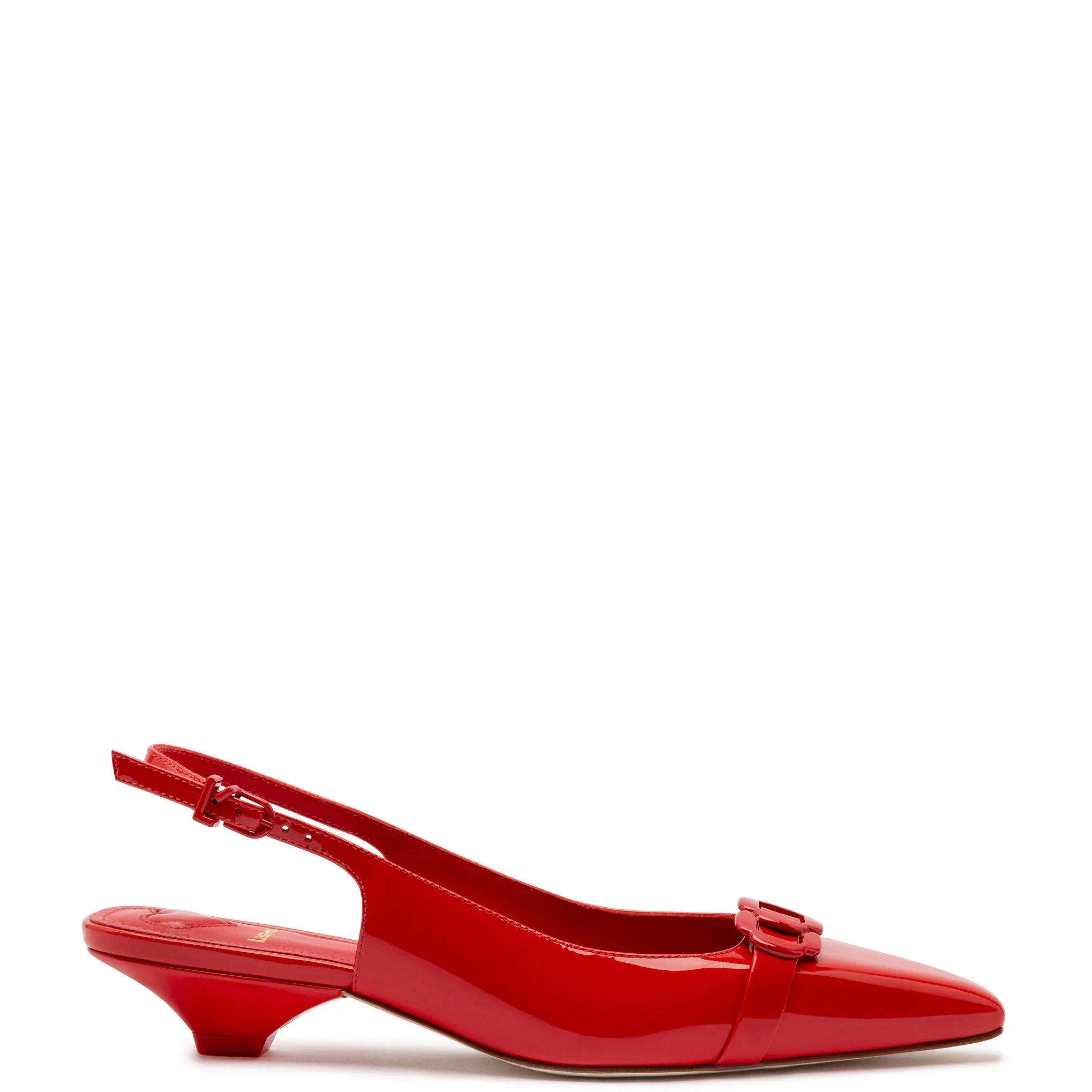 Franca Pump In Scarlet Patent Leather sold by Larroude