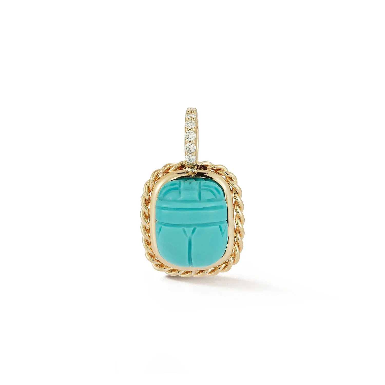 Hand Carved turquoise scarab charms with diamond bail sold by Larroude