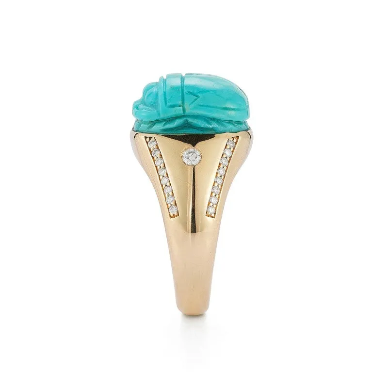 Hand Carved Turquoise Scarab and Diamond Signet Ring sold by Larroude product image thumbnail 2