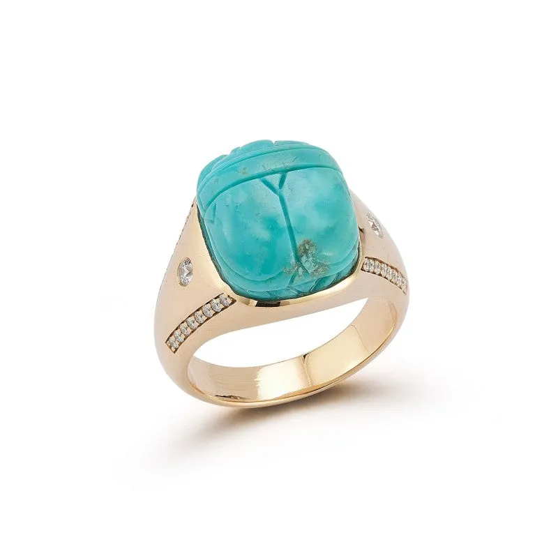 Hand Carved Turquoise Scarab and Diamond Signet Ring sold by Larroude product image thumbnail 3