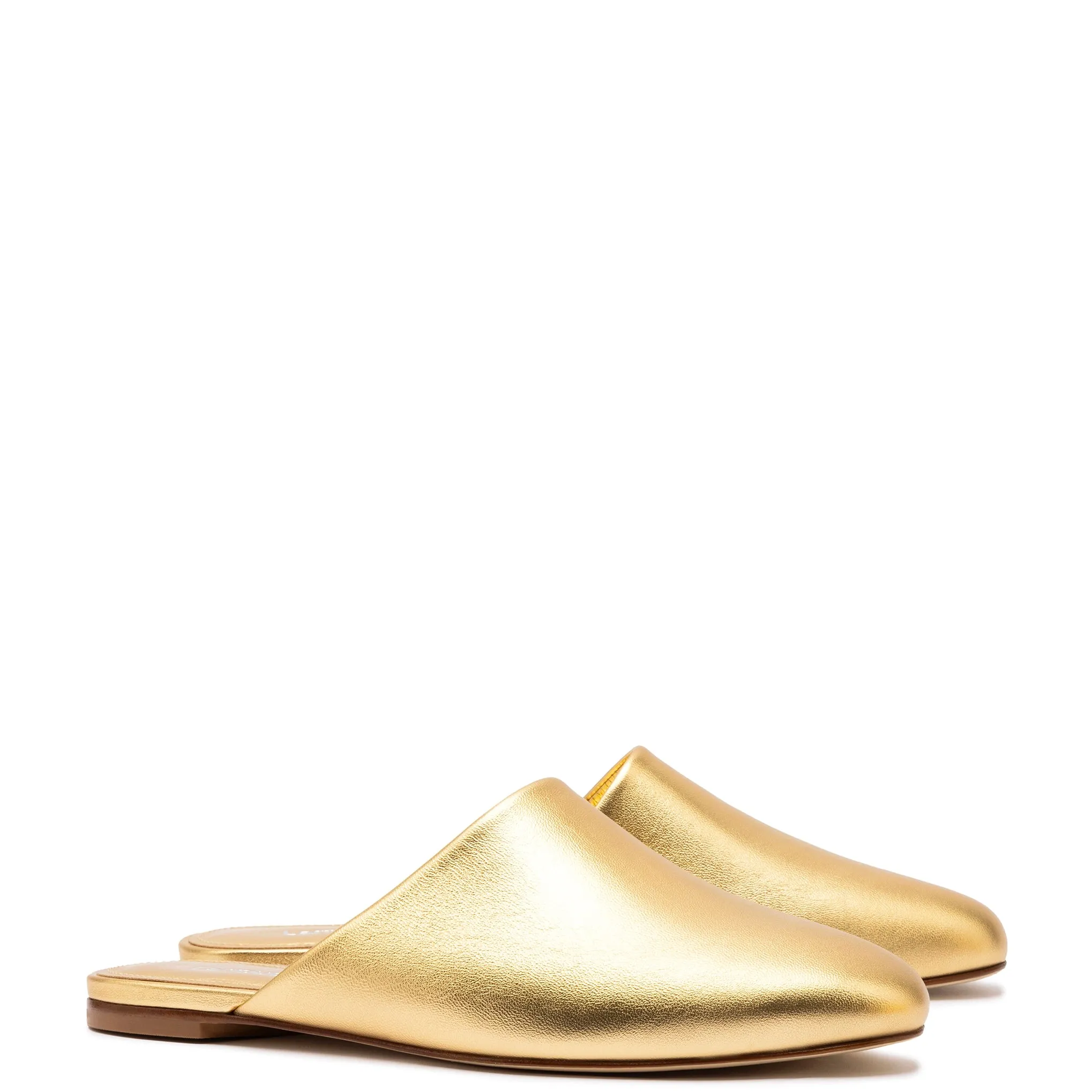 Venice Flat Mule and Pouch Kit In Gold Metallic Leather sold by Larroude product image thumbnail 2