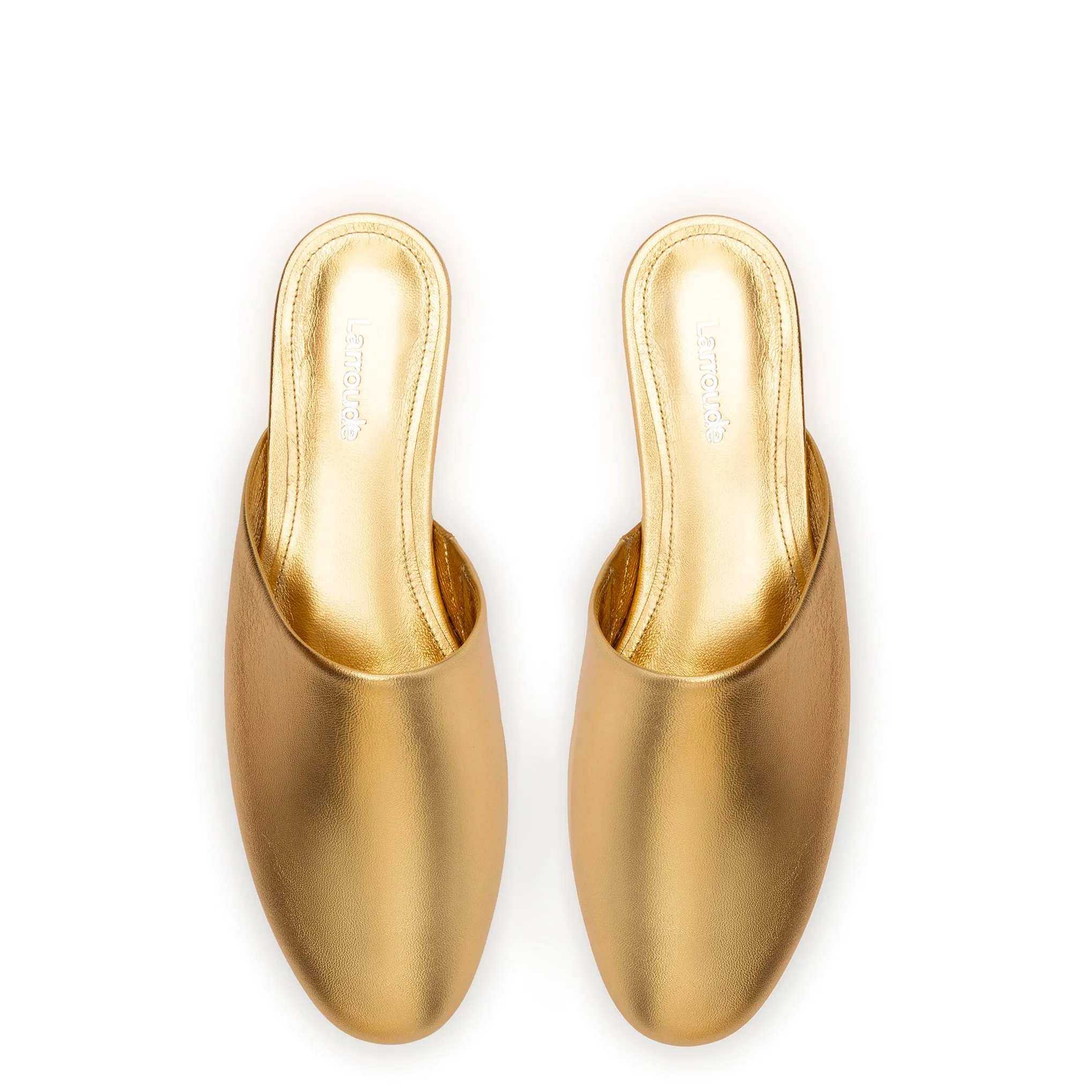 Venice Flat Mule and Pouch Kit In Gold Metallic Leather sold by Larroude product image thumbnail 3