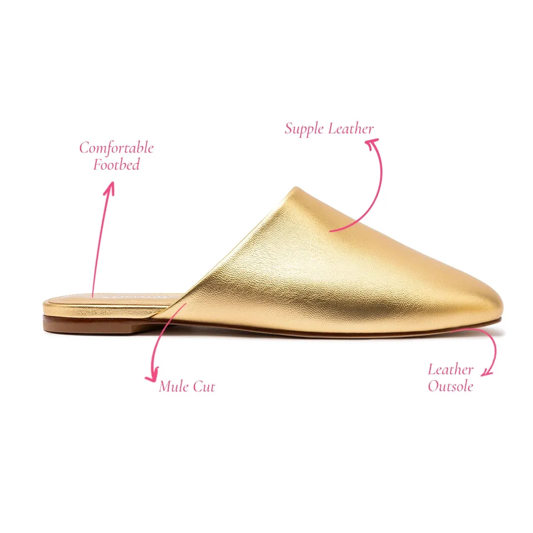 Venice Flat Mule and Pouch Kit In Gold Metallic Leather sold by Larroude product image thumbnail 5