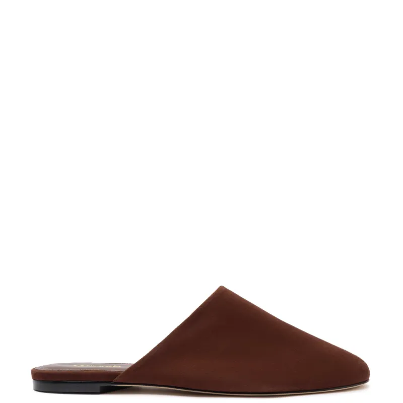 Venice Flat Mule and Pouch Kit In Brown Suede sold by Larroude